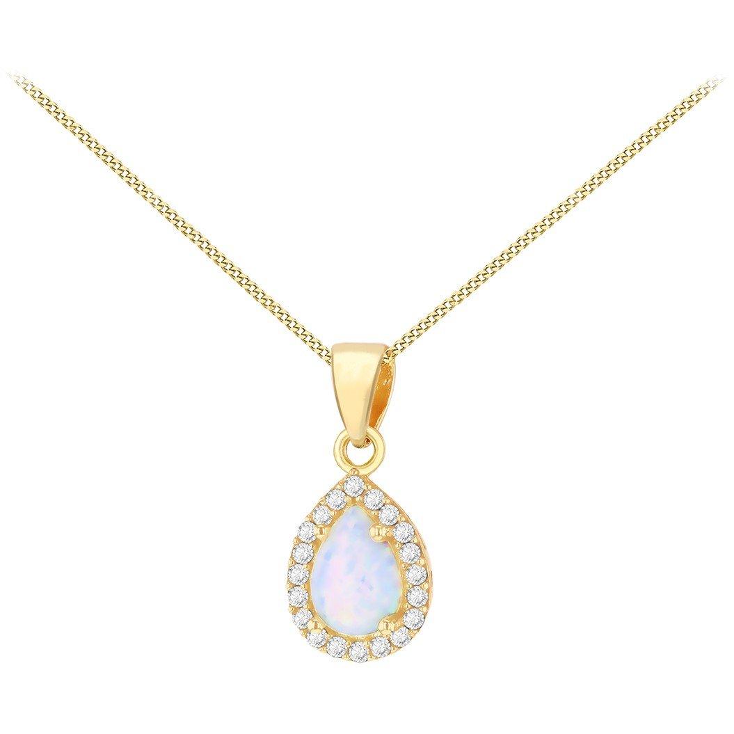 Yellow Gold - Be You - 9ct Gold Teardrop Halo Opal with CZ Necklace - 2