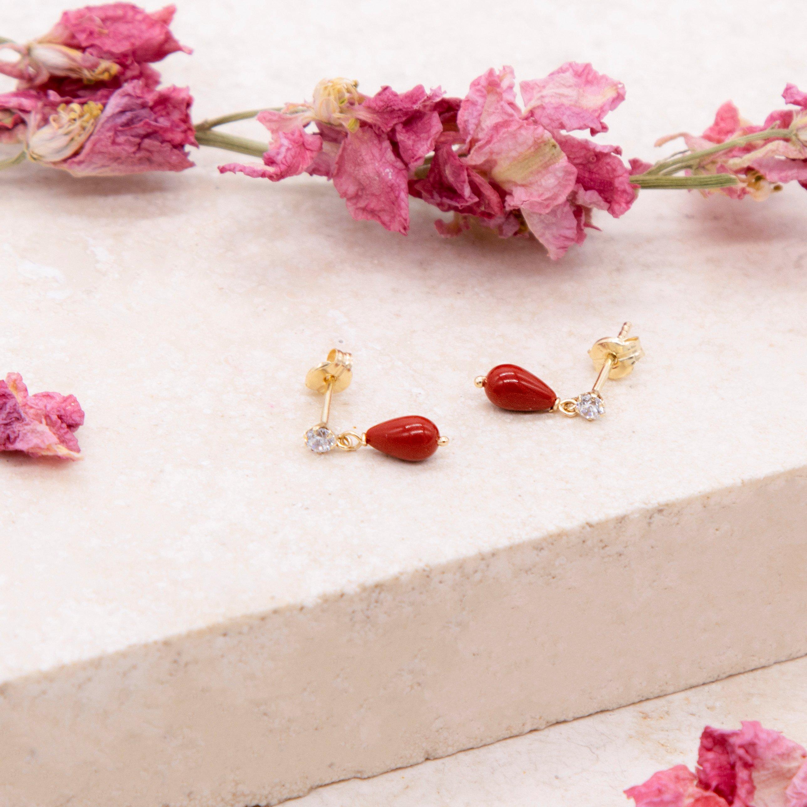 Yellow Gold - Be You - 9ct Gold Stone with CZ Drop Earrings - 3