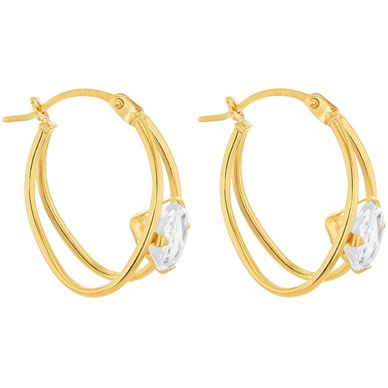 Yellow Gold - Be You - 9ct Gold Double Hoop With CZ Earrings - 2