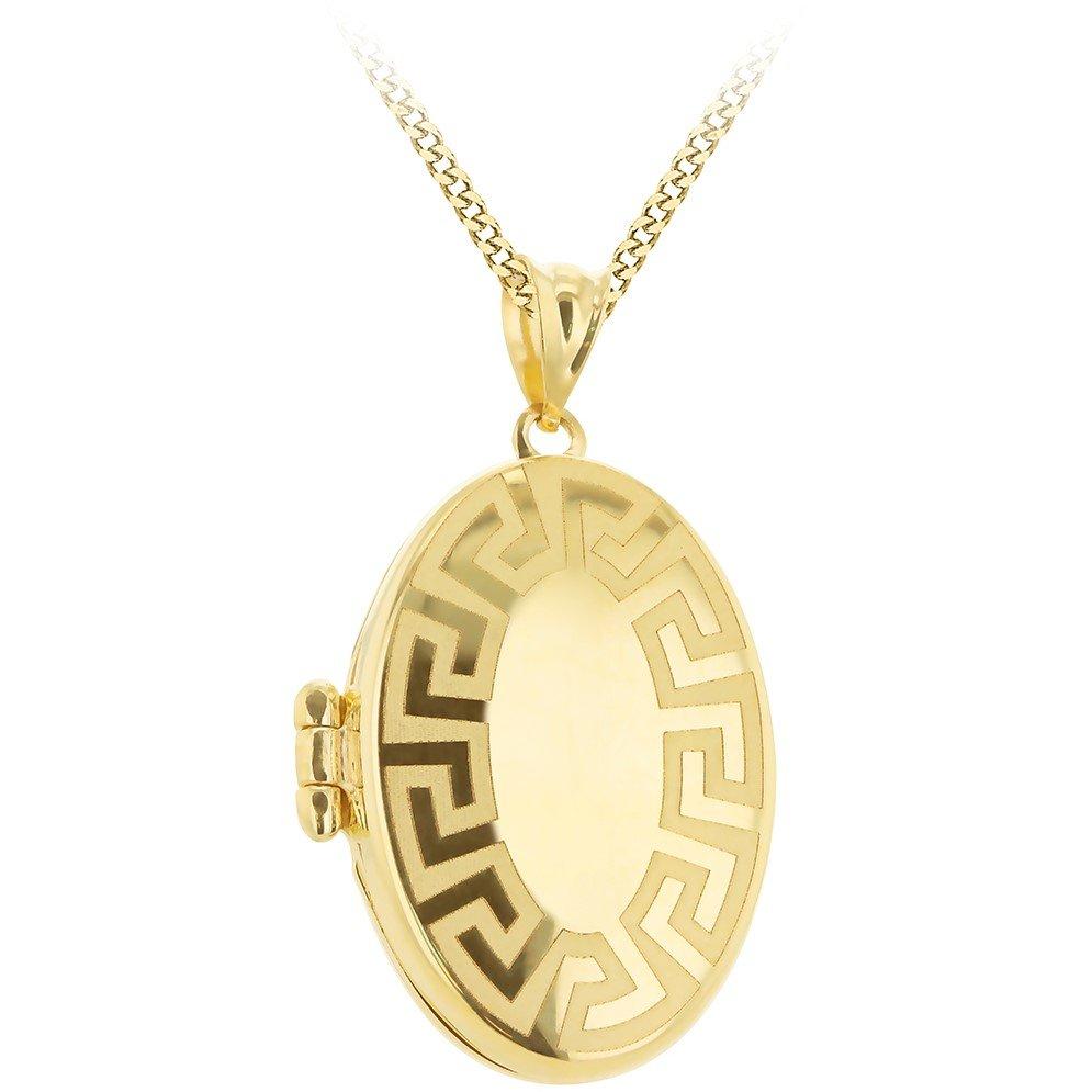 Yellow Gold - Be You - 9ct Gold Oval Greek Engraved Locket Necklace - 1