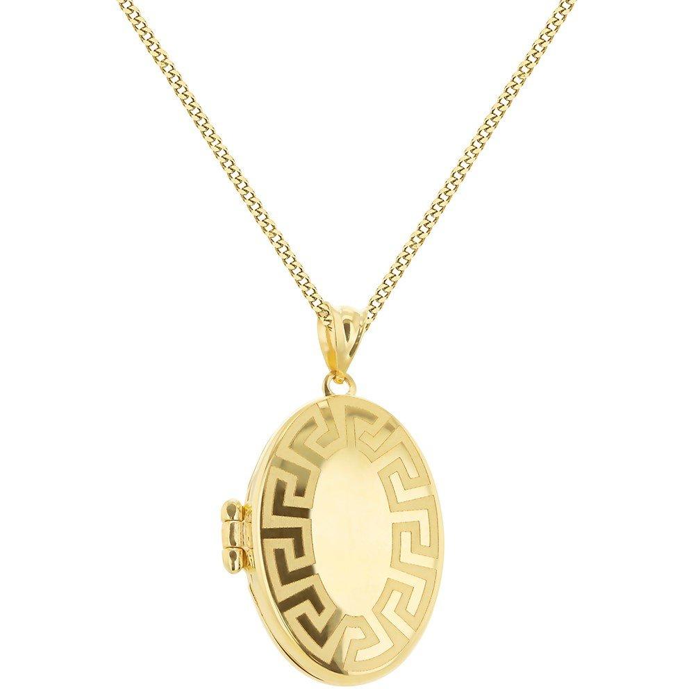 Yellow Gold - Be You - 9ct Gold Oval Greek Engraved Locket Necklace - 2