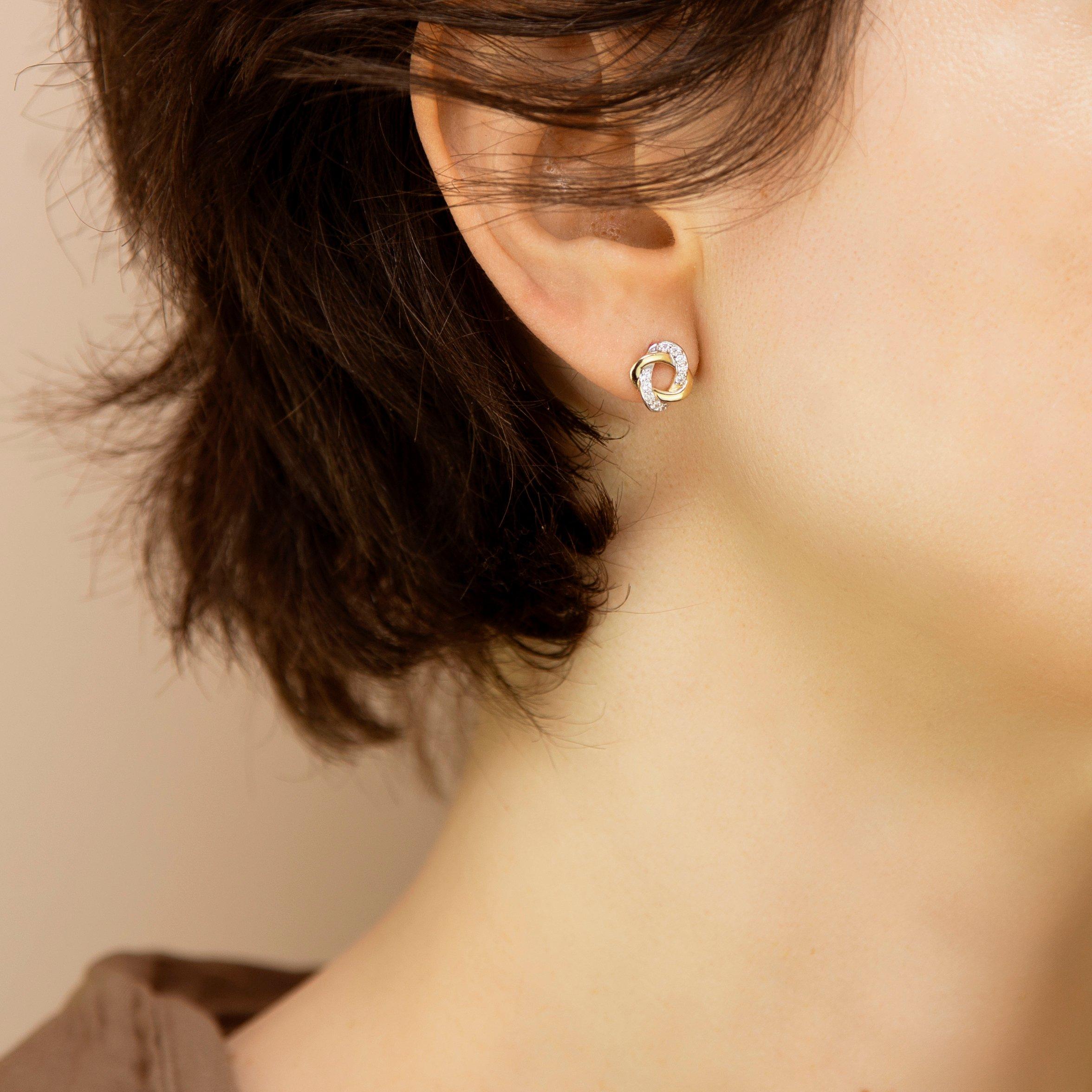 Yellow Gold - Be You - 9ct Gold CZ Knot Stud Earrings - 2