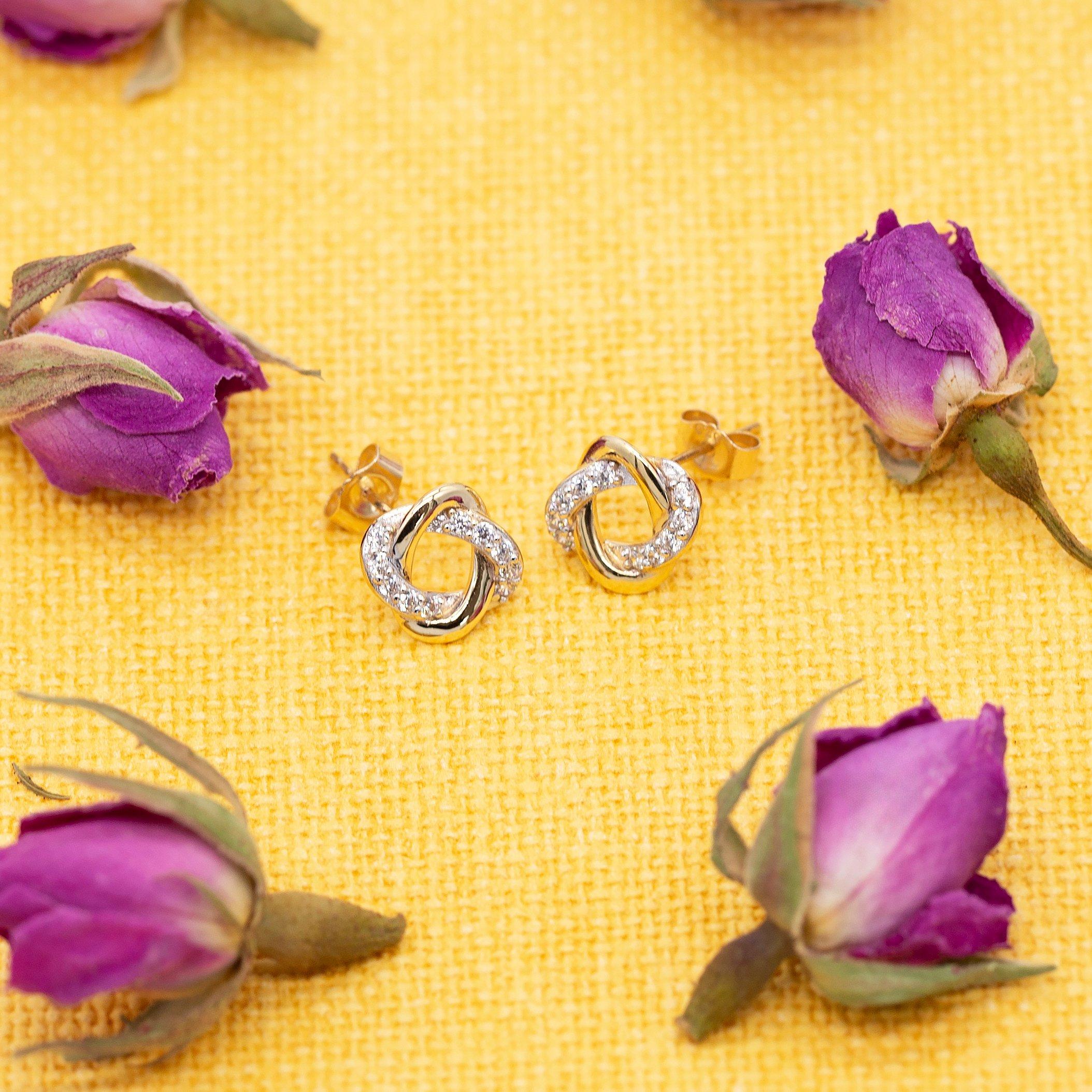 Yellow Gold - Be You - 9ct Gold CZ Knot Stud Earrings - 3