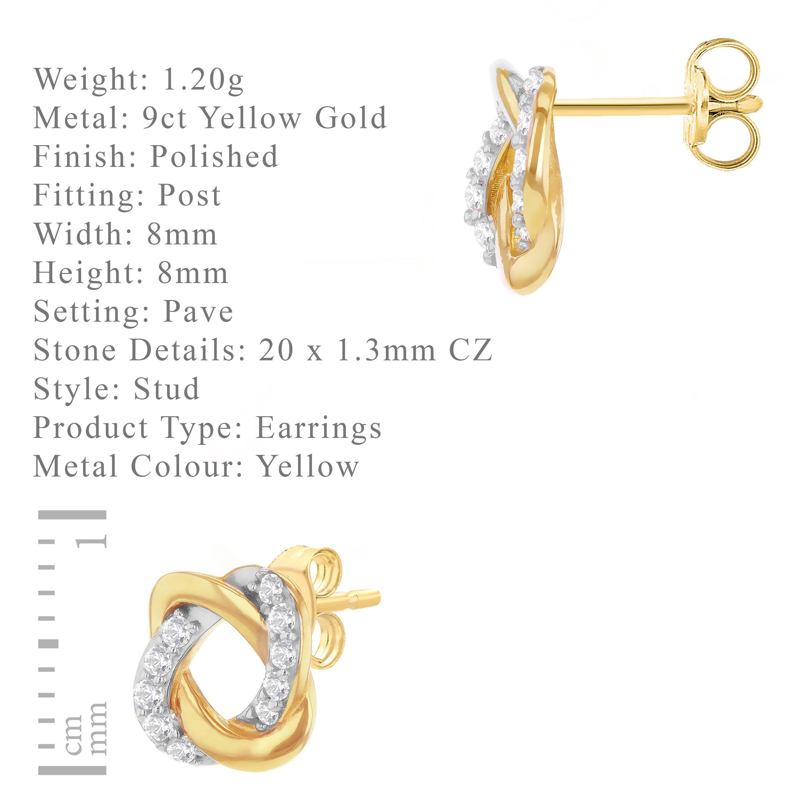 Yellow Gold - Be You - 9ct Gold CZ Knot Stud Earrings - 6