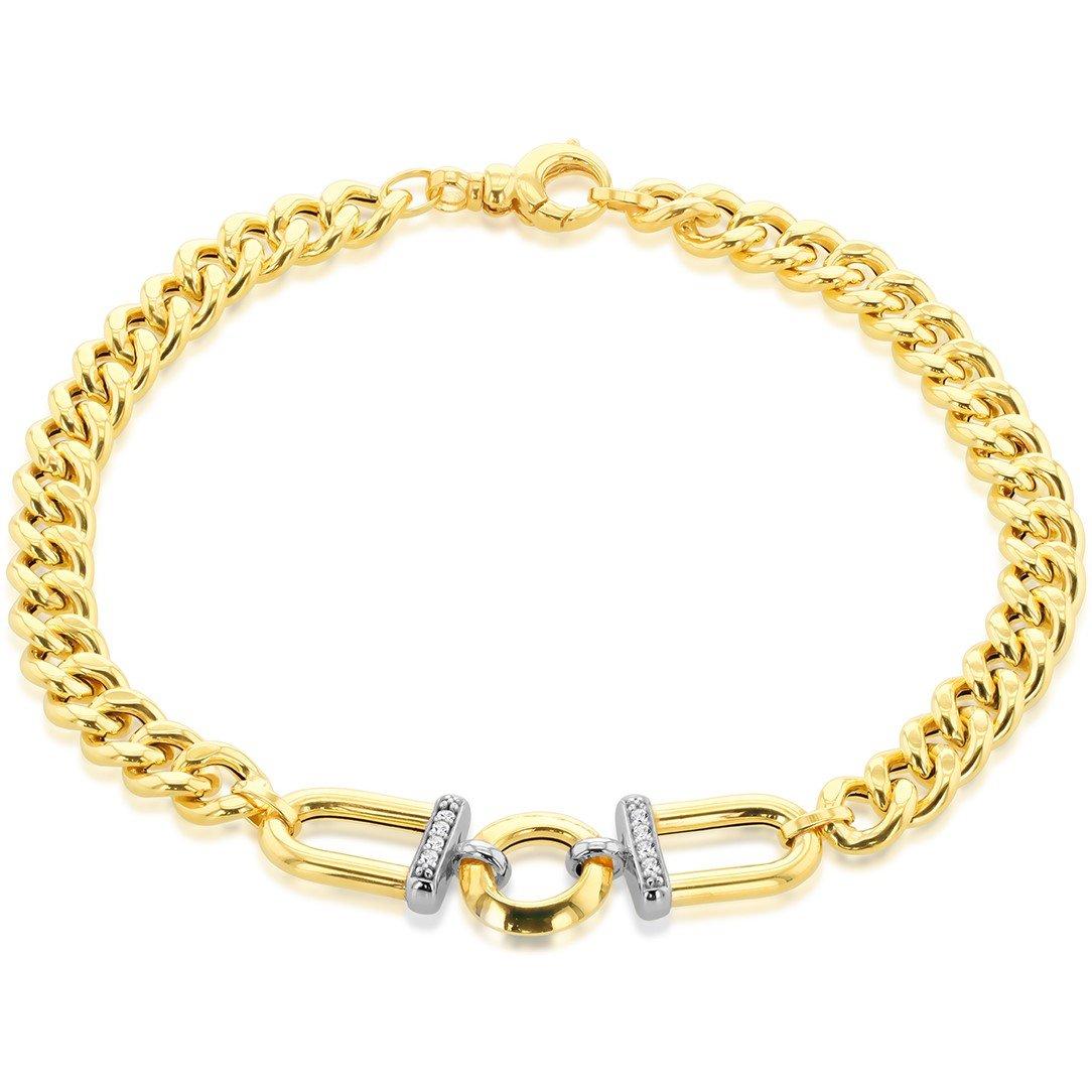 Yellow Gold - Be You - 9ct Gold Stirrup Set With CZ Curb Bracelet