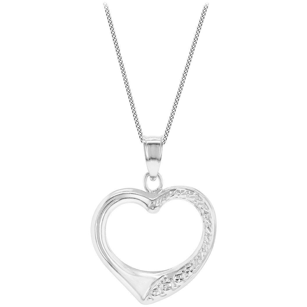 White Gold - Be You - 9ct Gold Open Heart Half Patterned Necklace - 2