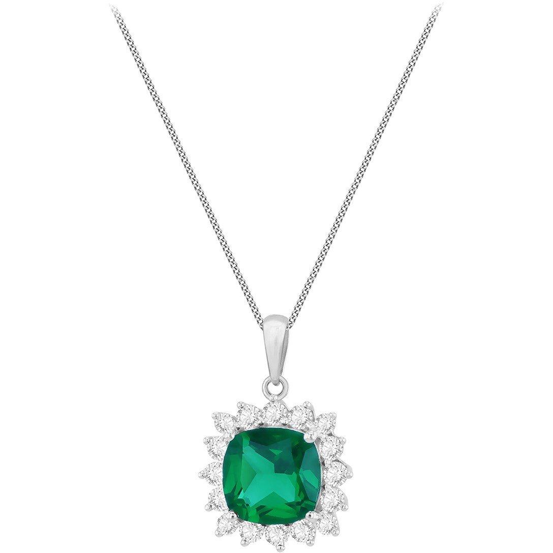 White Gold - Be You - 9ct Gold Square Nano Emerald and CZ Necklace - 2