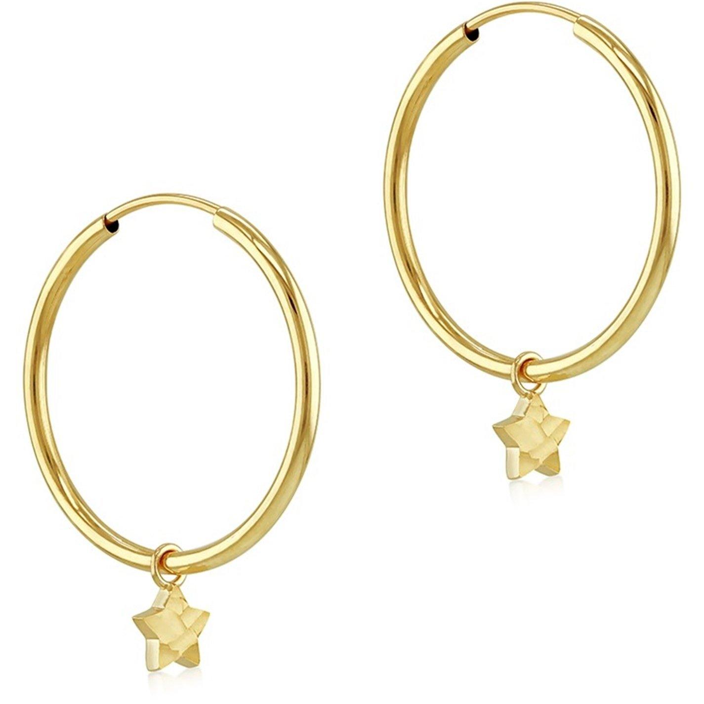 Yellow Gold - Be You - 9ct Gold Plain Hoop With Star Drop Earrings - 1