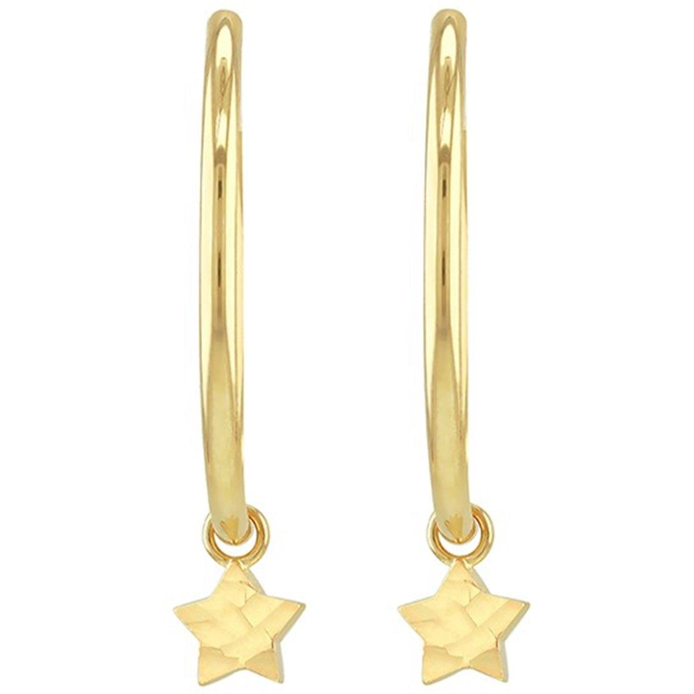 Yellow Gold - Be You - 9ct Gold Plain Hoop With Star Drop Earrings - 3