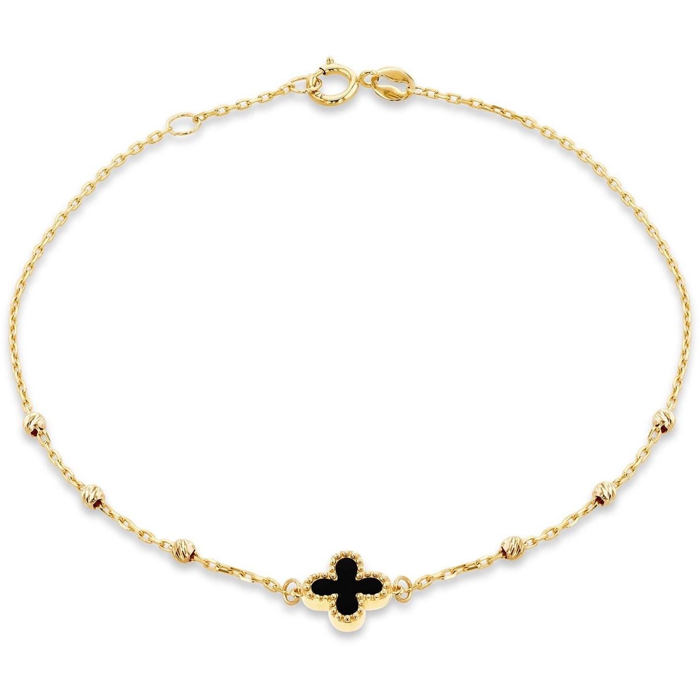 Yellow Gold - Be You - 9ct Gold Black Onyx Clover DC Ball Bracelet - 1
