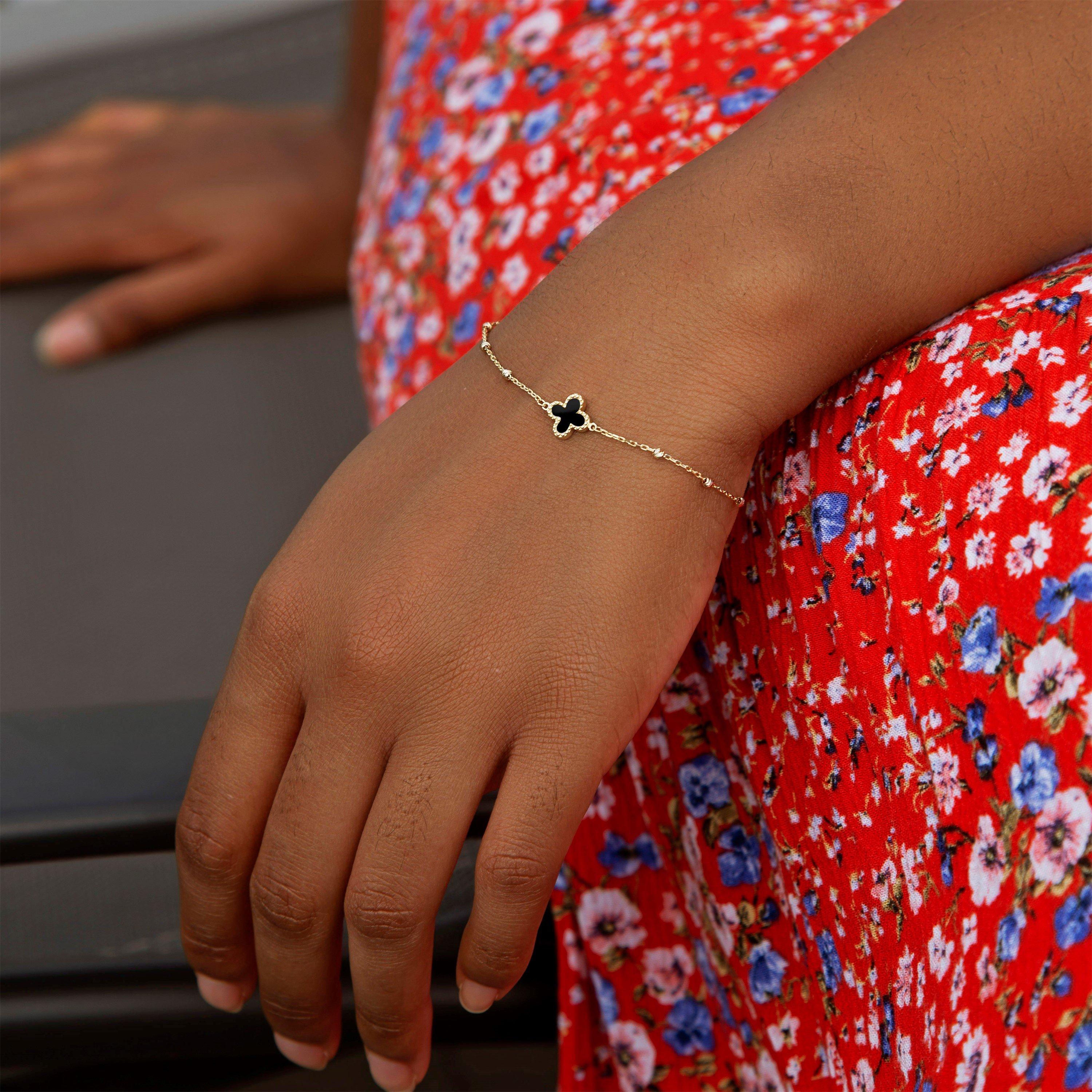 Yellow Gold - Be You - 9ct Gold Black Onyx Clover DC Ball Bracelet - 2