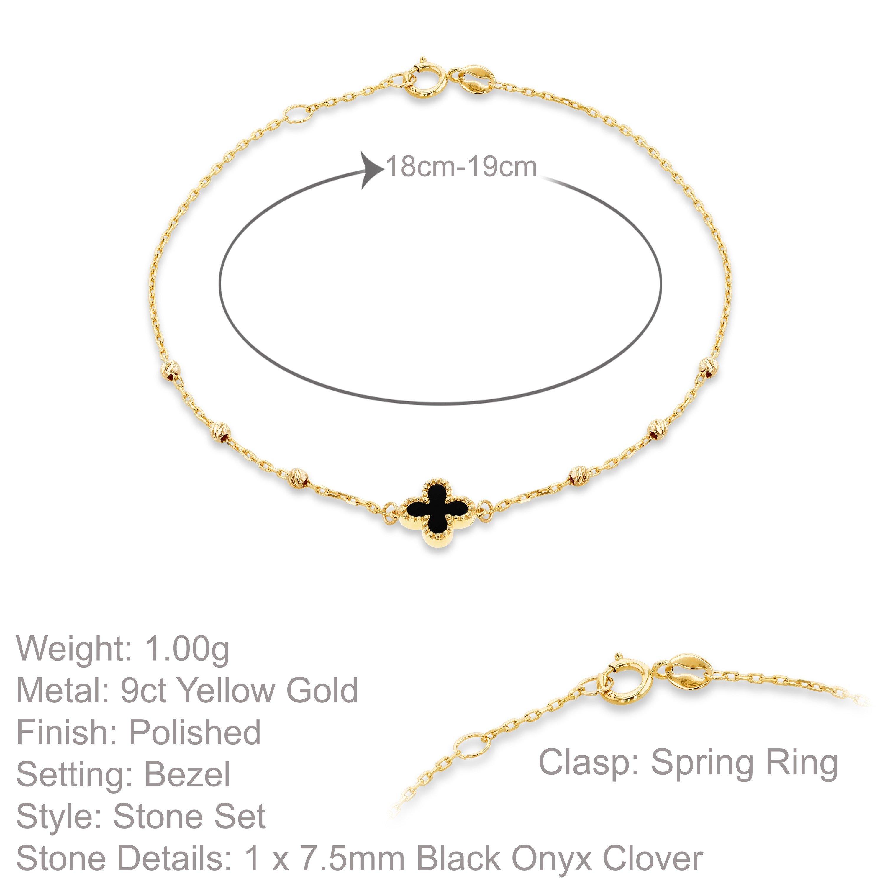Yellow Gold - Be You - 9ct Gold Black Onyx Clover DC Ball Bracelet - 5
