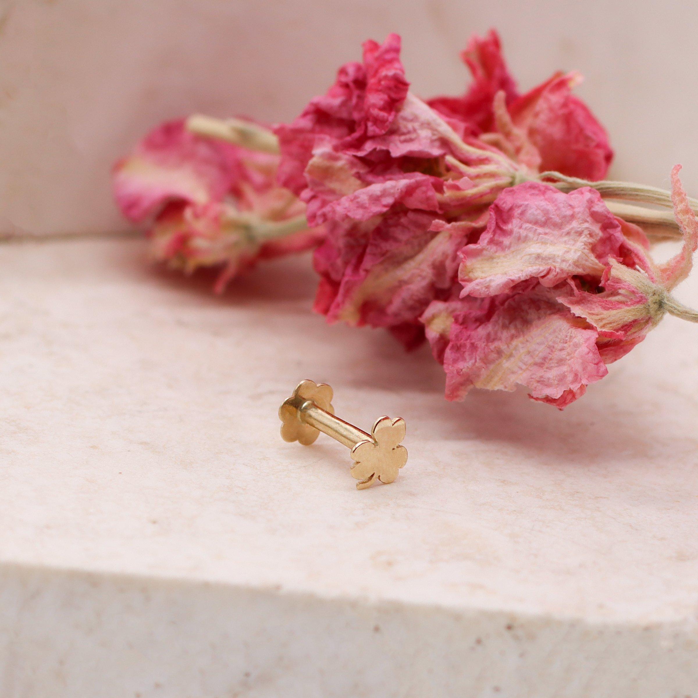 Yellow Gold - Be You - 9ct Gold Clover Shape Labret Stud Earring - 3