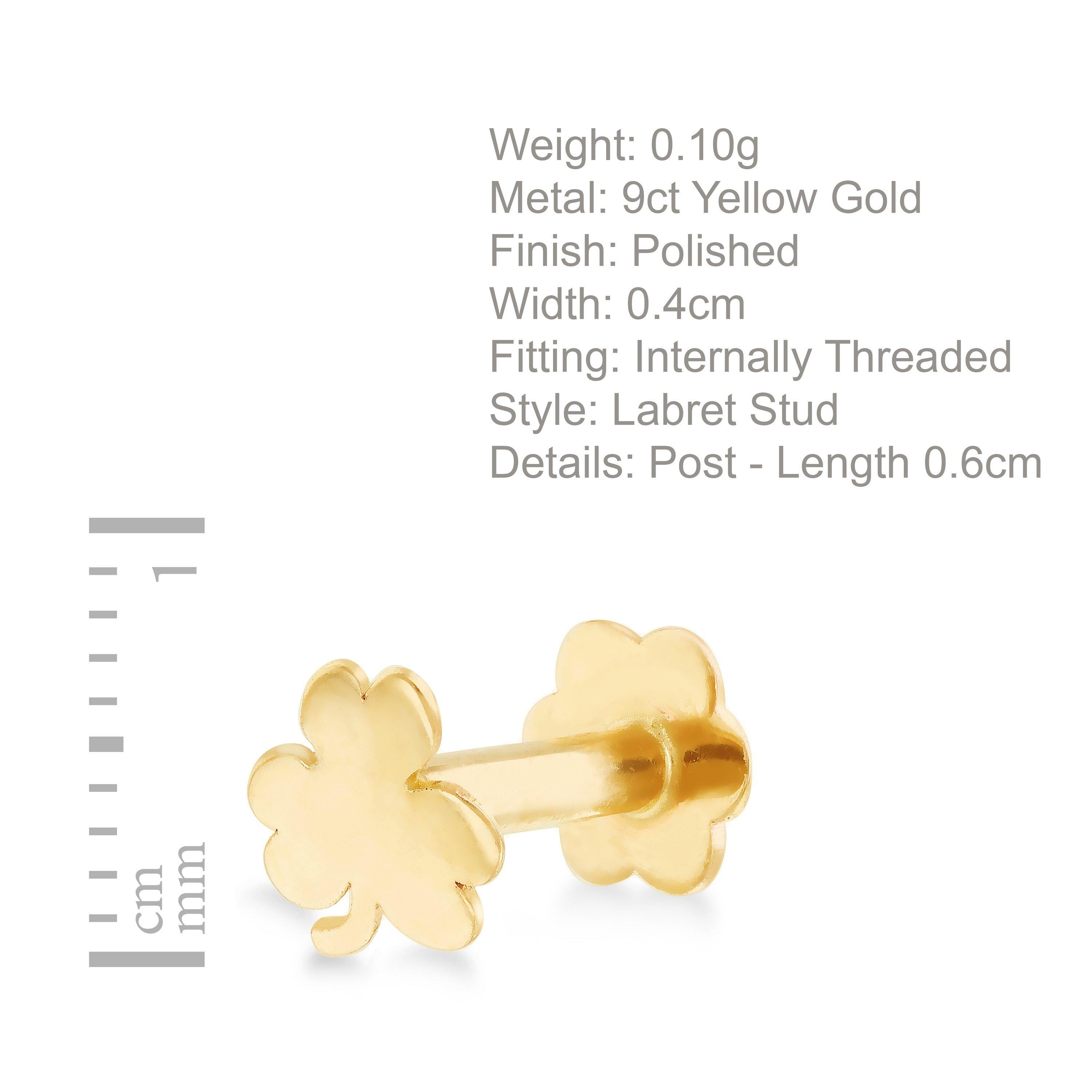 Yellow Gold - Be You - 9ct Gold Clover Shape Labret Stud Earring - 4