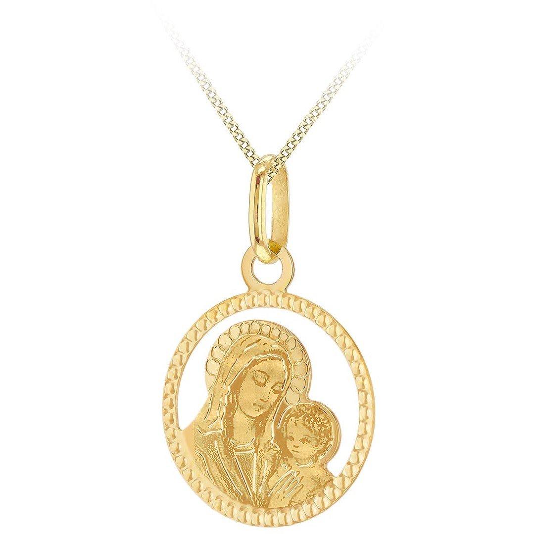 Yellow Gold - Be You - 9ct Gold Diamond Cut Round Mary and Child Necklace - 1