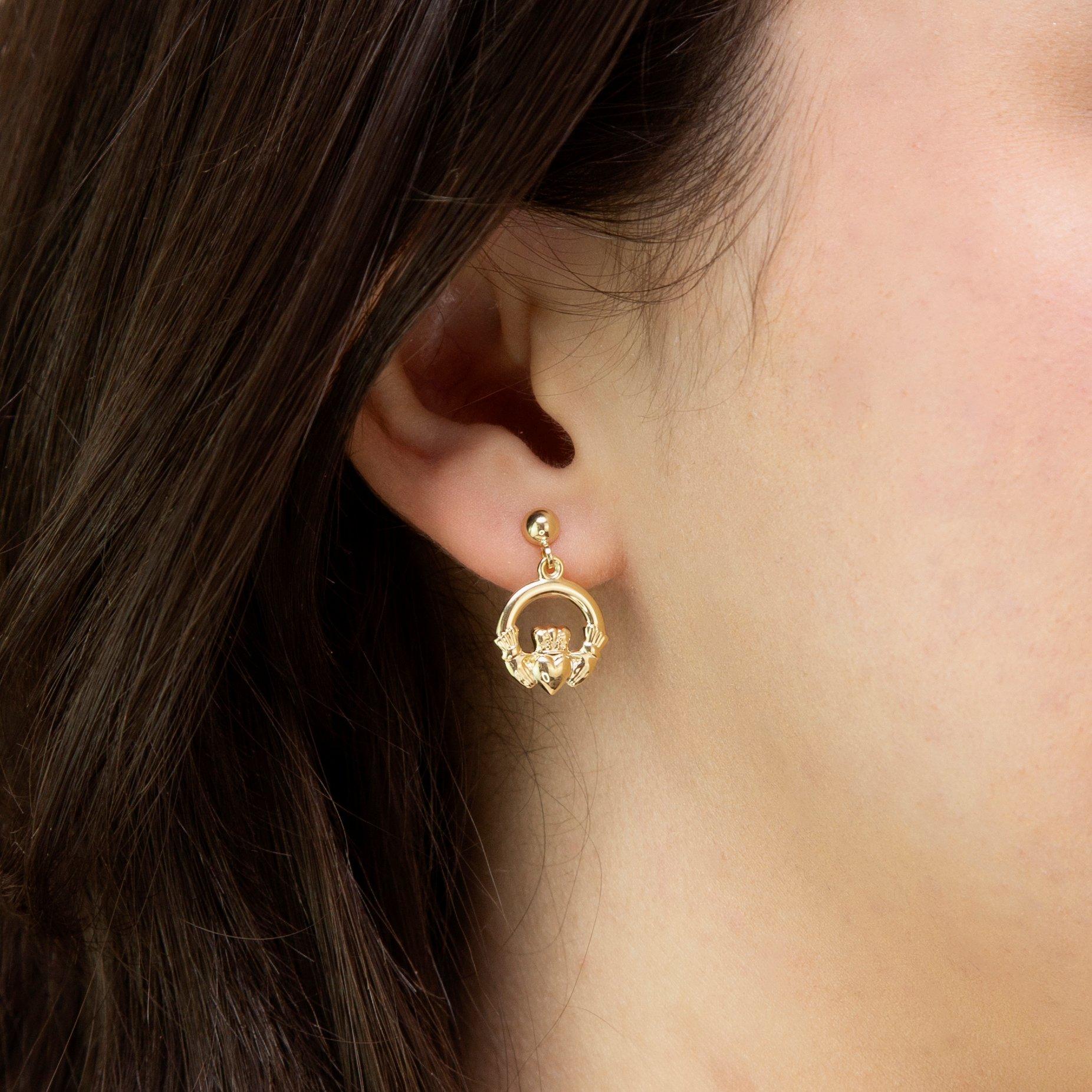 Yellow Gold - Be You - 9ct Gold Claddagh Drop Earrings - 2