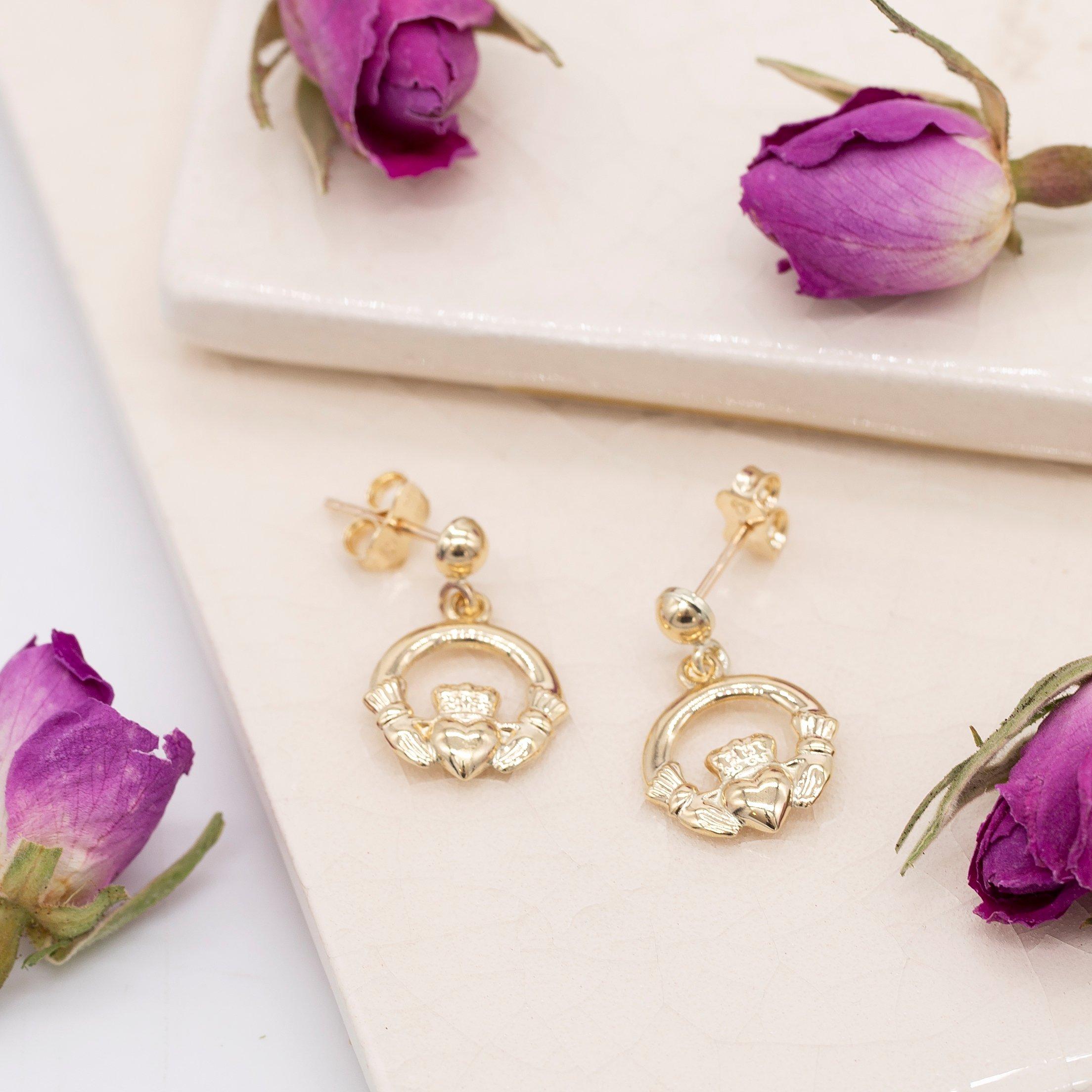 Yellow Gold - Be You - 9ct Gold Claddagh Drop Earrings - 3