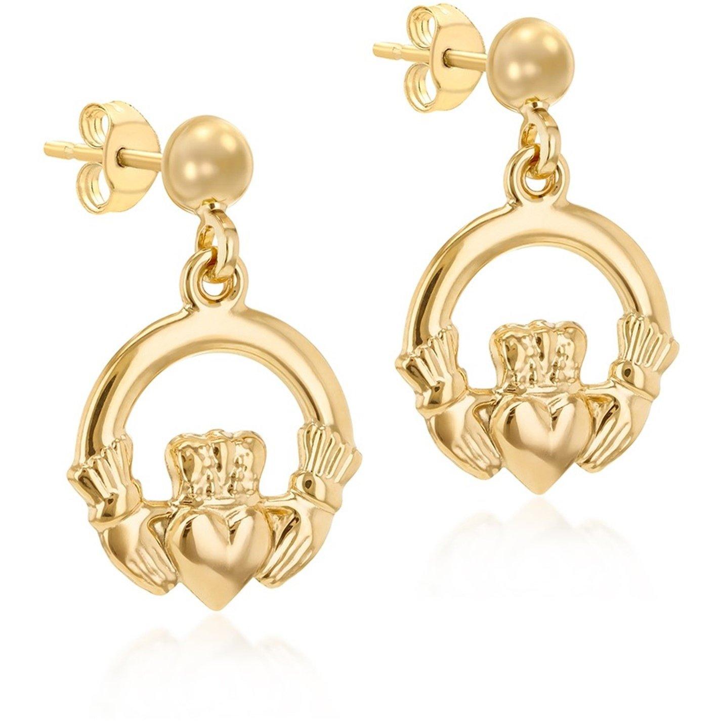 Yellow Gold - Be You - 9ct Gold Claddagh Drop Earrings - 4