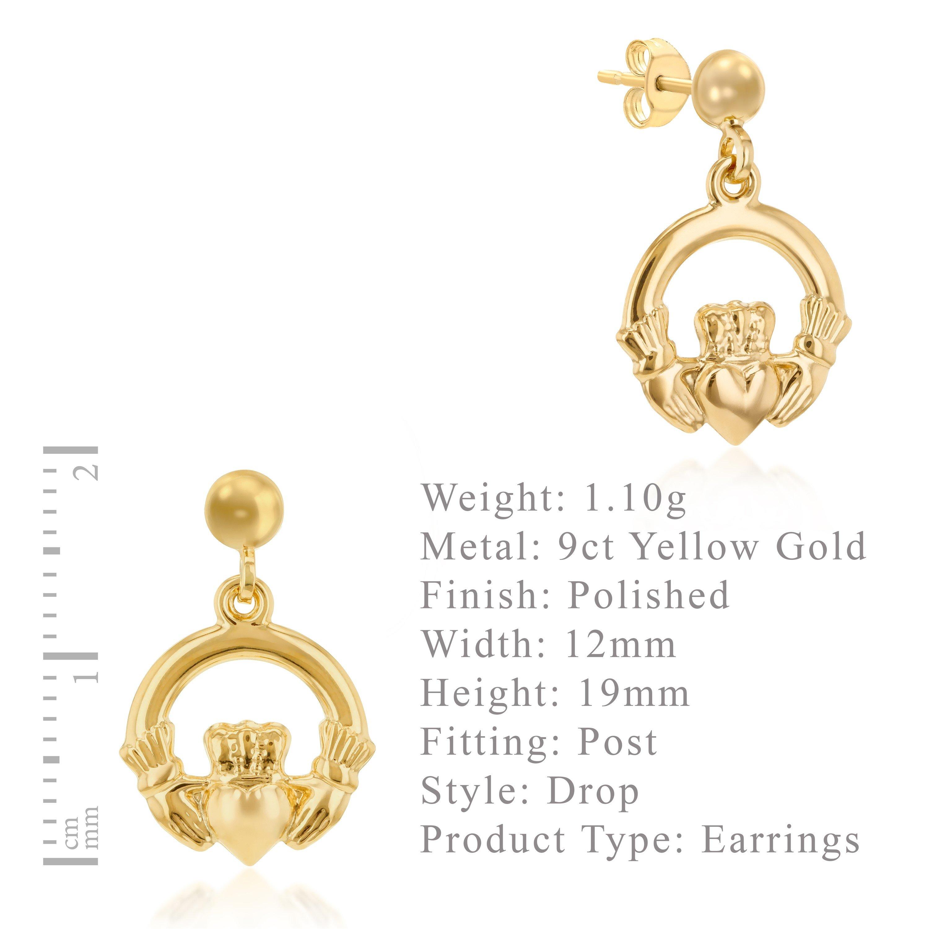Yellow Gold - Be You - 9ct Gold Claddagh Drop Earrings - 5