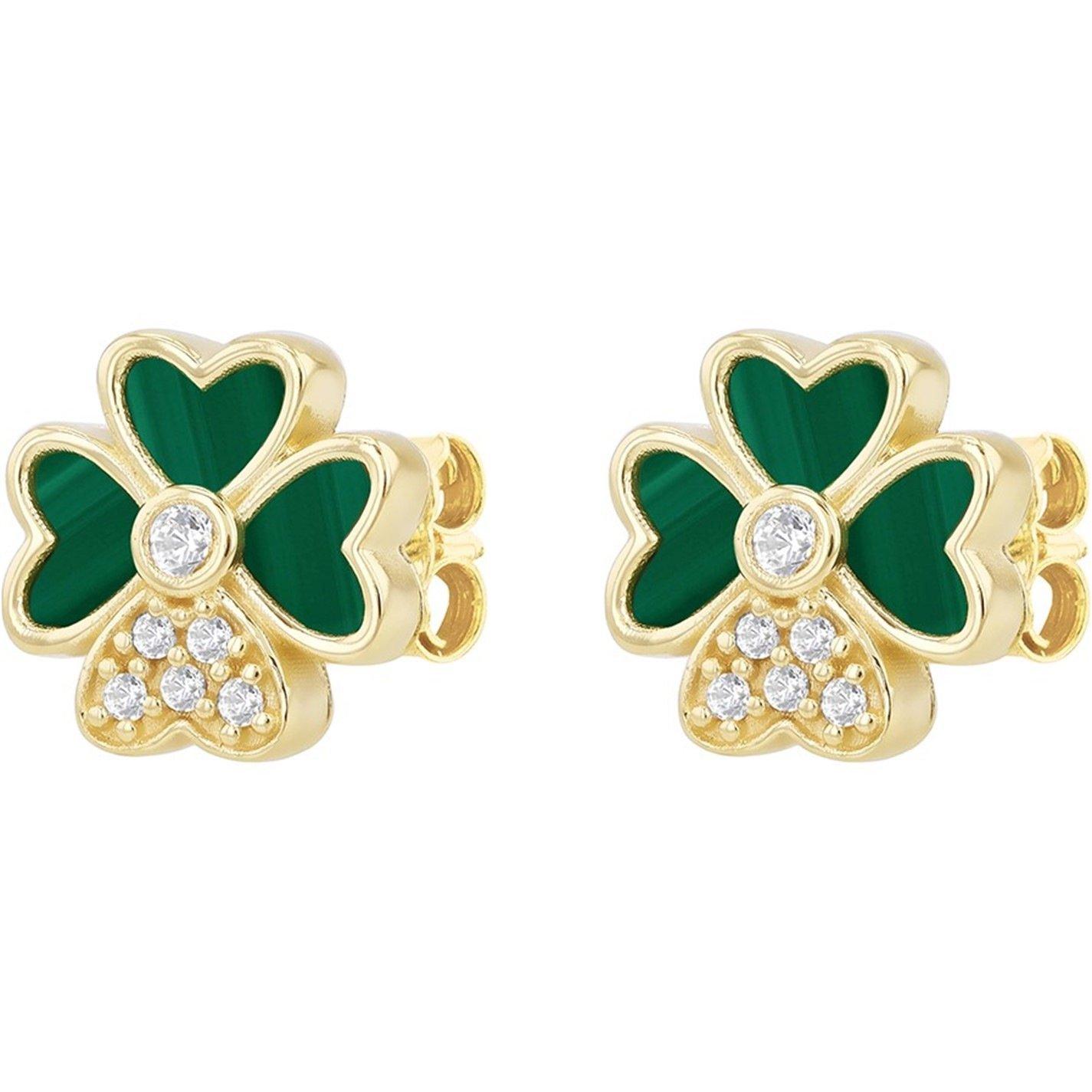 Yellow Gold - Be You - 9ct Gold Synthetic Malachite CZ Clover Earring - 4