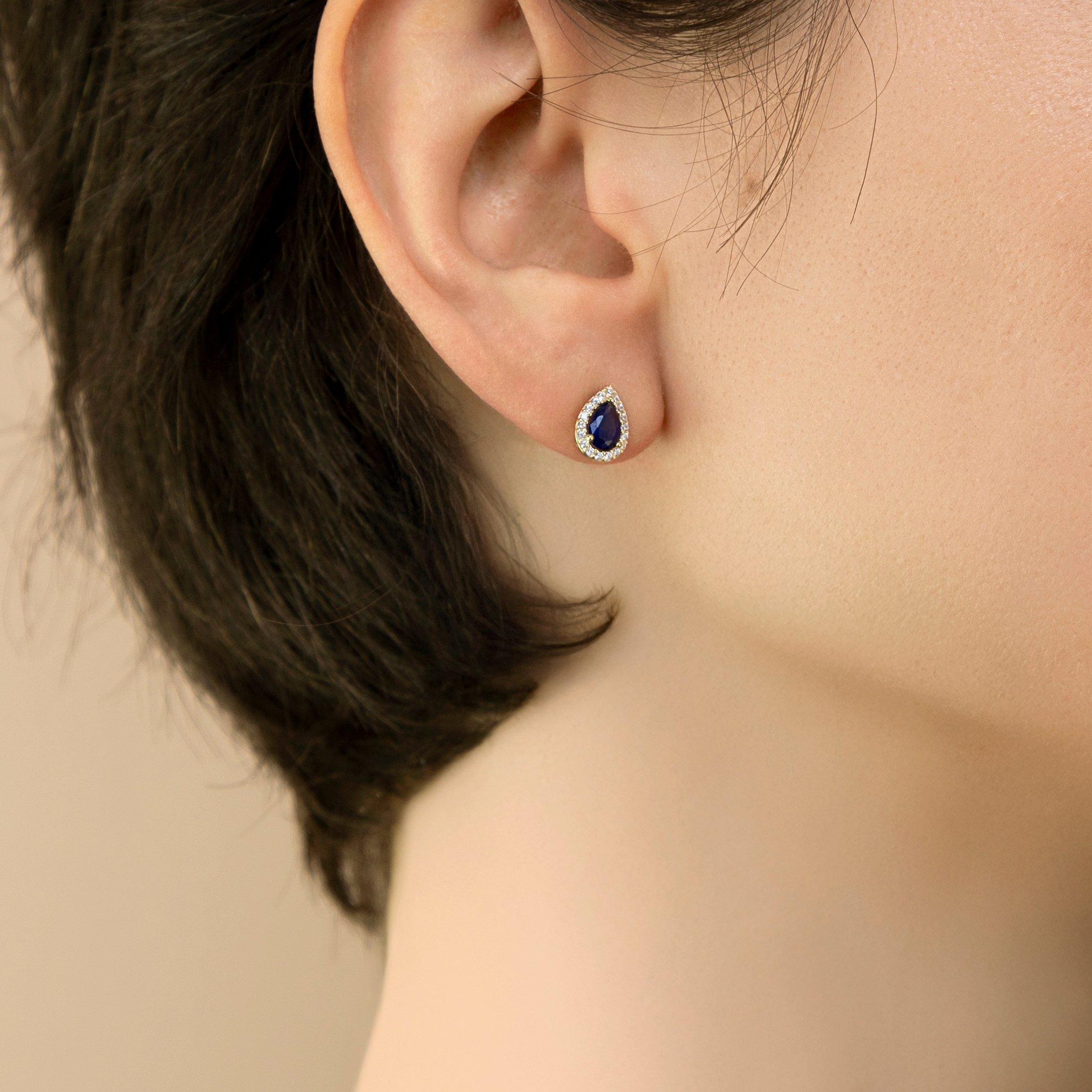 Yellow Gold - Be You - 9ct Gold Pear Shaped CZ Halo Stud Earrings - 2