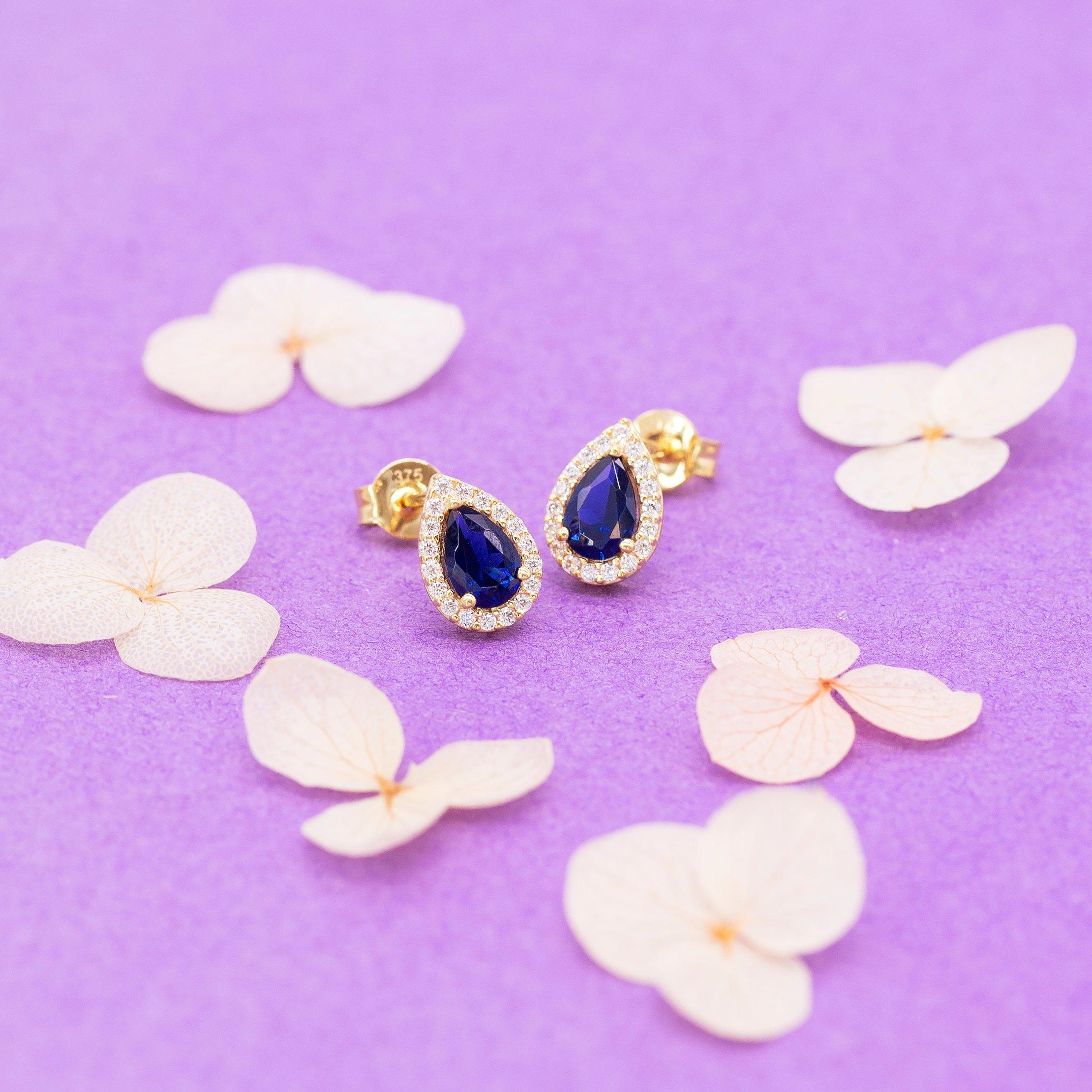 Yellow Gold - Be You - 9ct Gold Pear Shaped CZ Halo Stud Earrings - 3