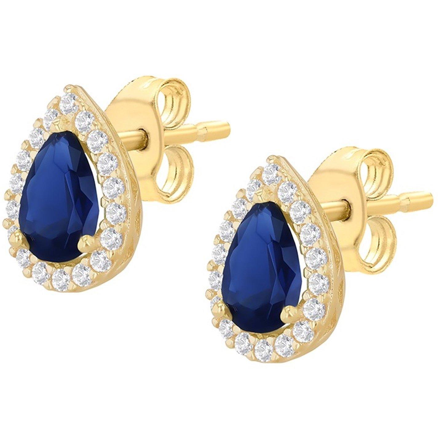 Yellow Gold - Be You - 9ct Gold Pear Shaped CZ Halo Stud Earrings - 4