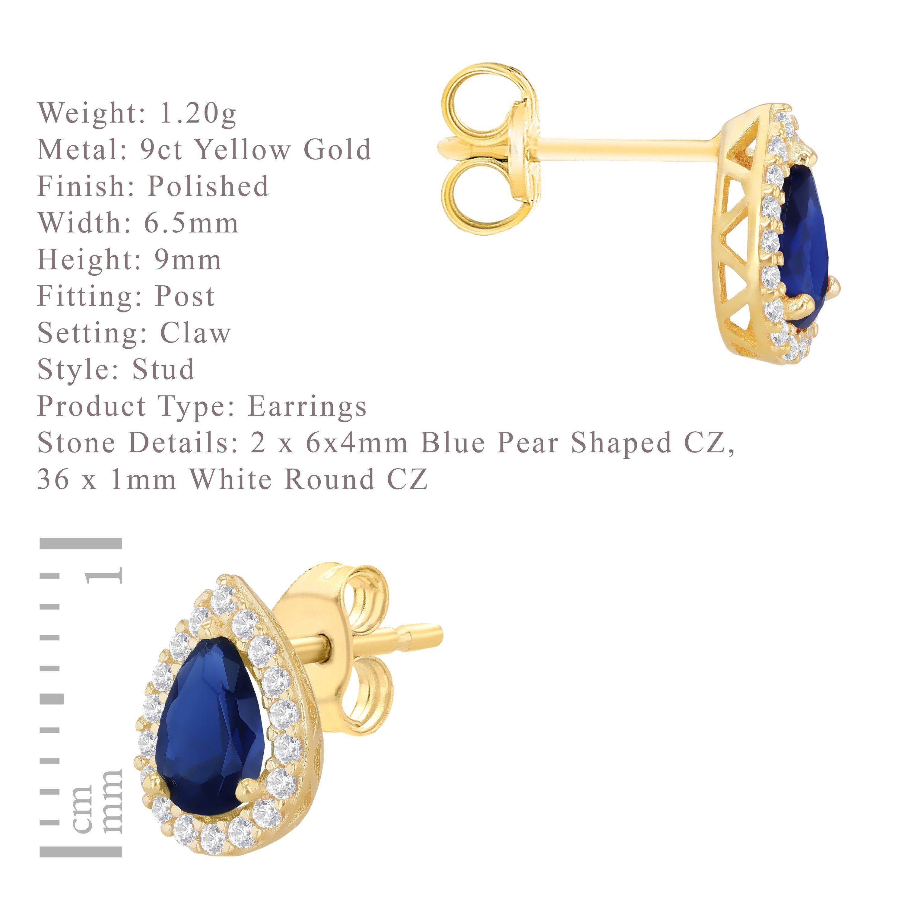 Yellow Gold - Be You - 9ct Gold Pear Shaped CZ Halo Stud Earrings - 6