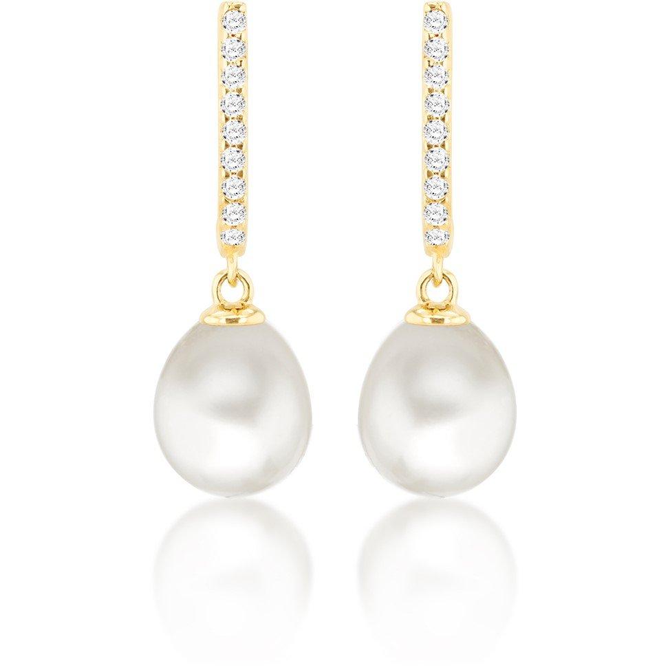 Yellow Gold - Be You - 9ct Gold Fresh Water Pearls CZs Drop Stud Earrings - 2