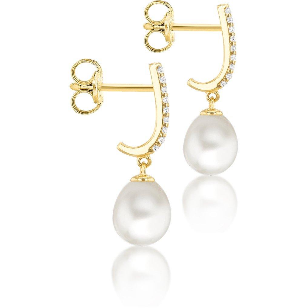 Yellow Gold - Be You - 9ct Gold Fresh Water Pearls CZs Drop Stud Earrings - 3