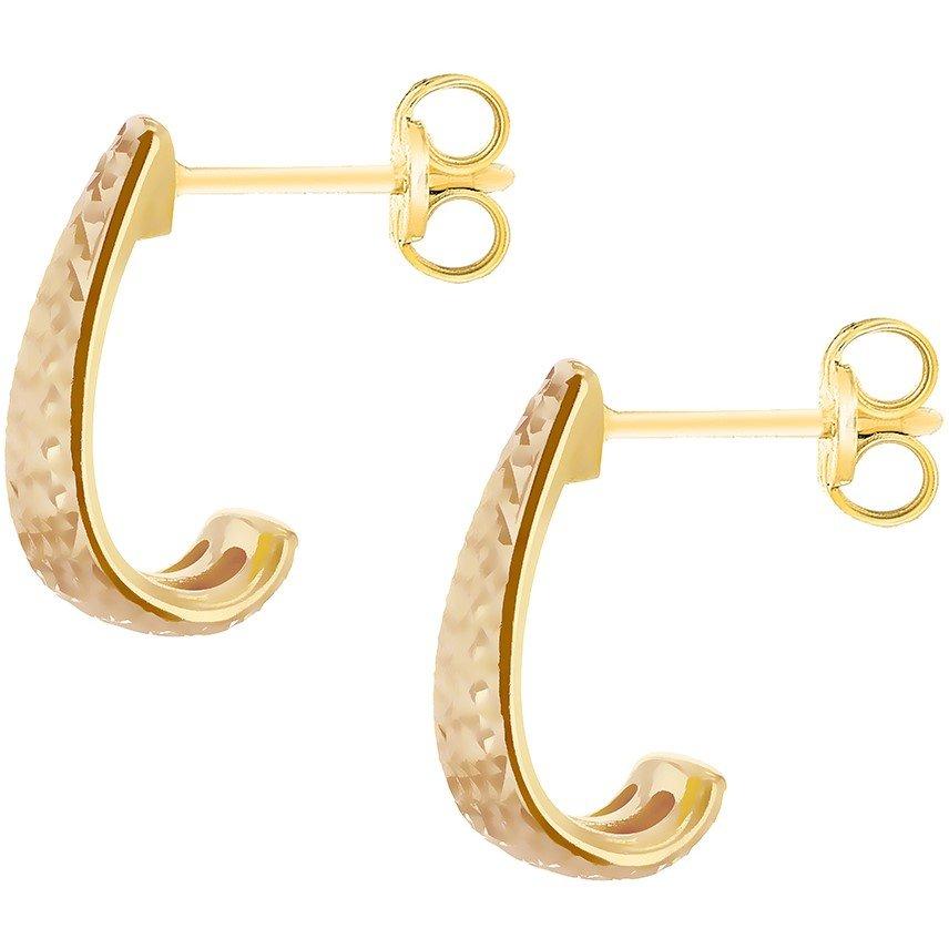 Yellow Gold - Be You - 9ct Gold Diamond Cut Tall J-Shape Stud Earrings - 3