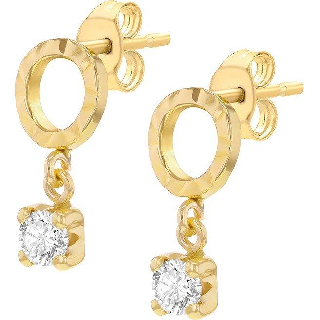 Yellow Gold - Be You - 9ct Gold Diamond Cut Circle CZ Drop Stud Earrings - 2