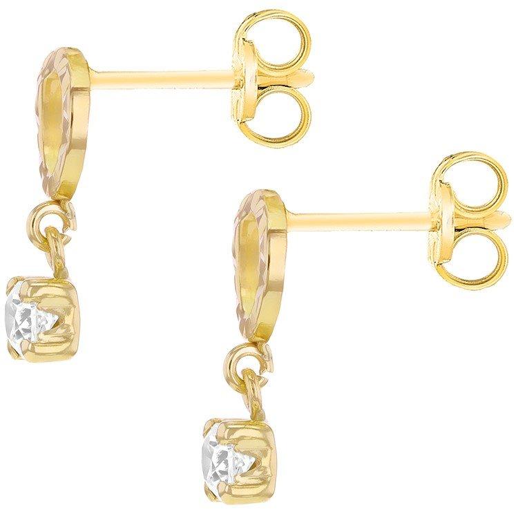 Yellow Gold - Be You - 9ct Gold Diamond Cut Circle CZ Drop Stud Earrings - 3