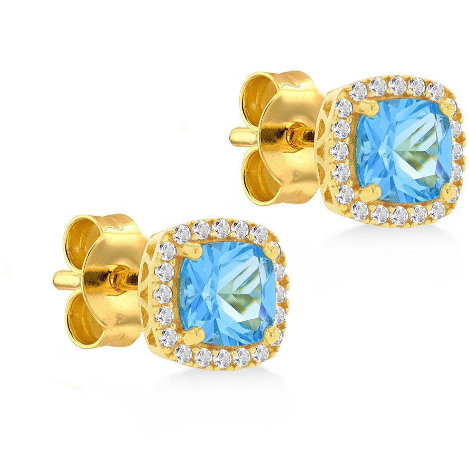 Yellow Gold - Be You - 9ct Gold Square Topaz and CZ Stud Earrings - 1