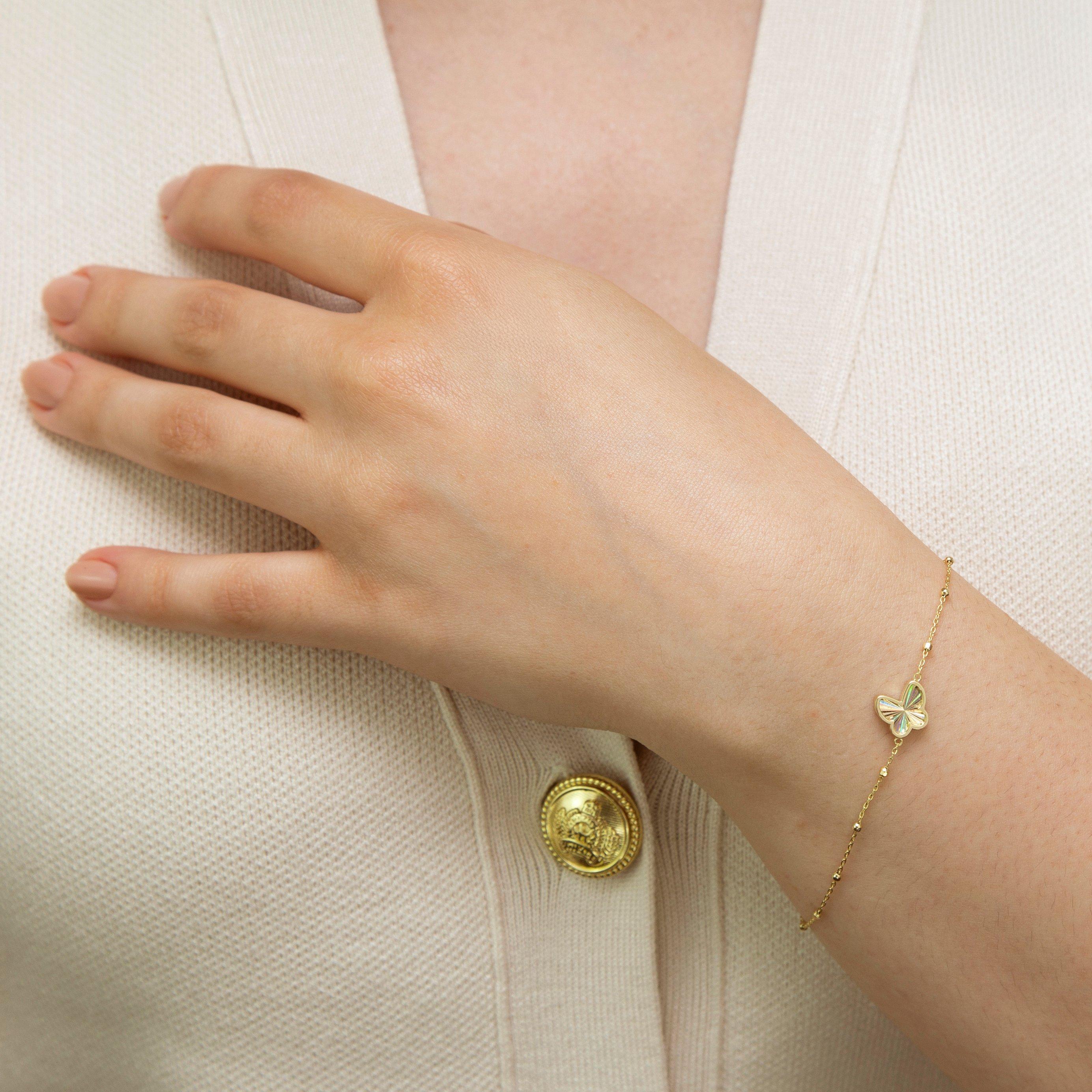 Yellow Gold - Be You - 9ct Gold Rainbow Butterfly Trace and Ball Bracelet - 2