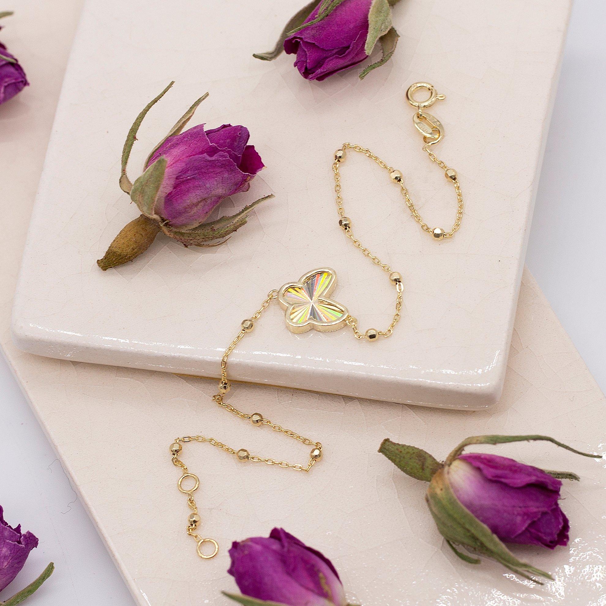 Yellow Gold - Be You - 9ct Gold Rainbow Butterfly Trace and Ball Bracelet - 3