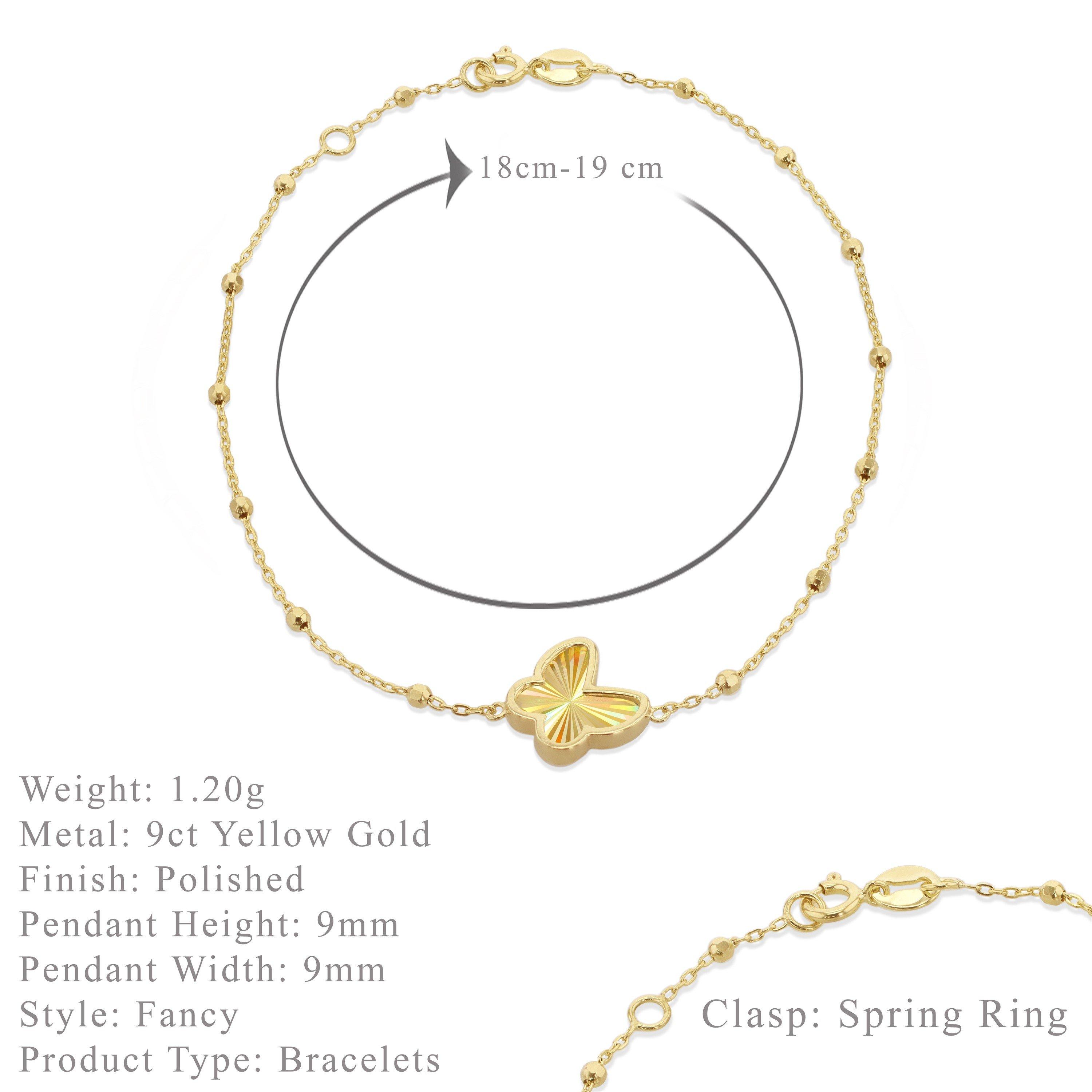 Yellow Gold - Be You - 9ct Gold Rainbow Butterfly Trace and Ball Bracelet - 6