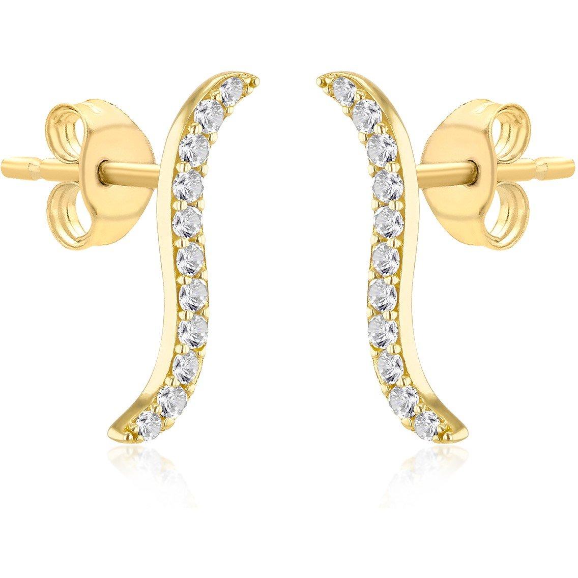 Yellow Gold - Be You - 9ct Gold CZ Wave Stud Earrings - 2