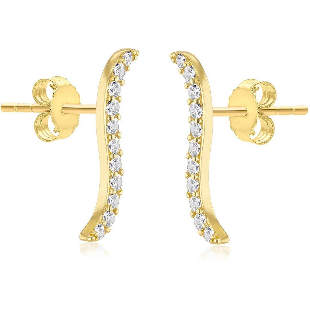 Yellow Gold - Be You - 9ct Gold CZ Wave Stud Earrings - 3