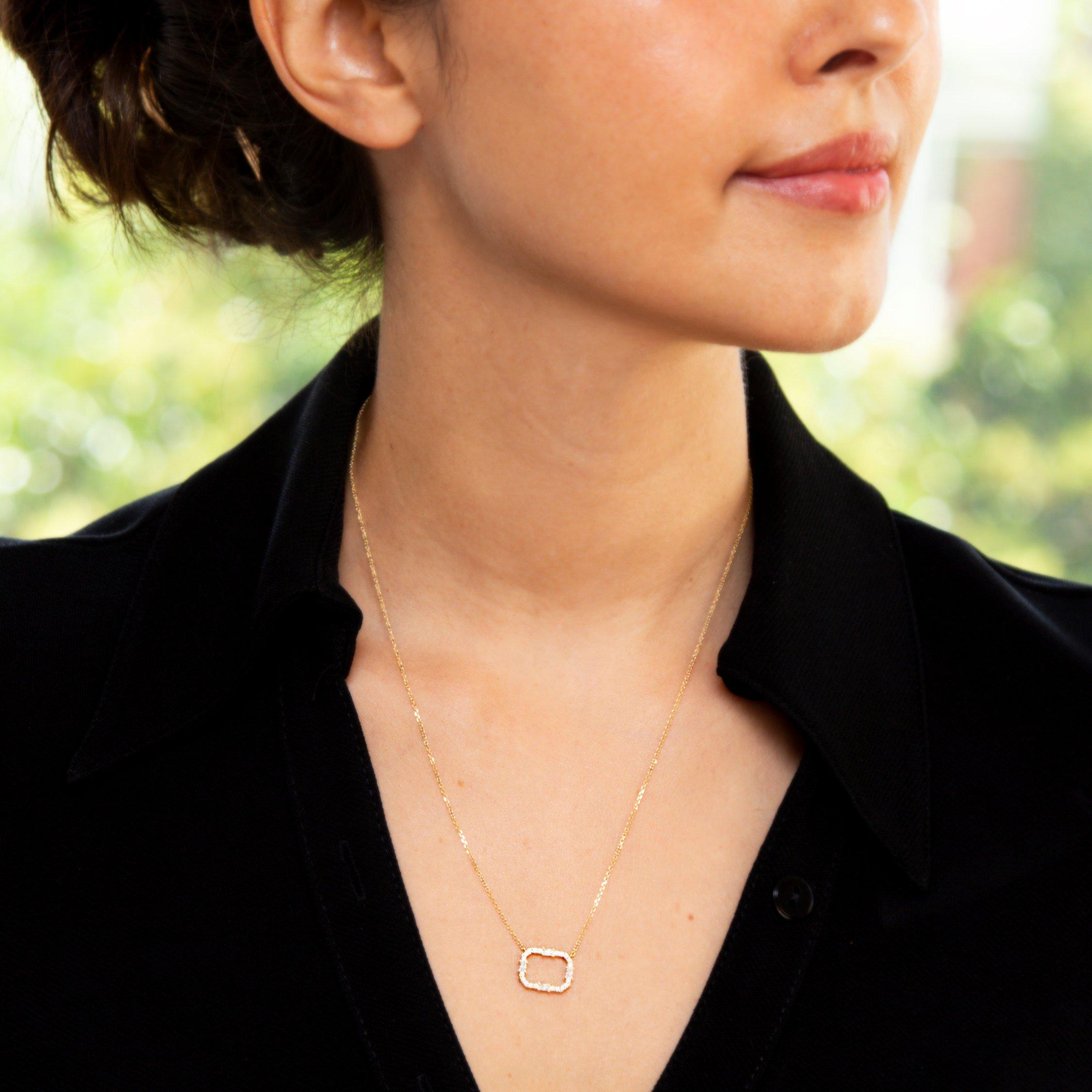 Yellow Gold - Be You - 9ct Gold Rectangle Frame with CZ Necklace - 2