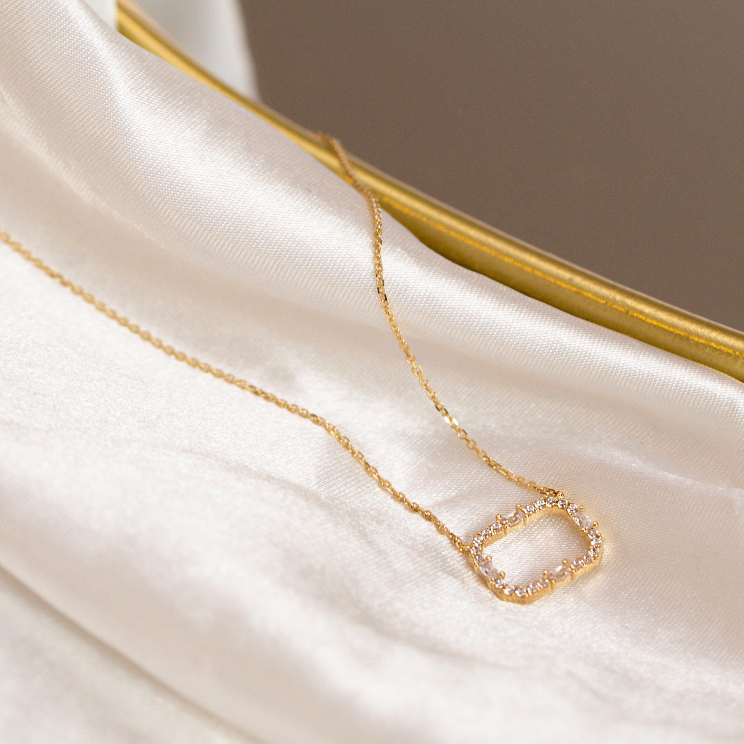 Yellow Gold - Be You - 9ct Gold Rectangle Frame with CZ Necklace - 3