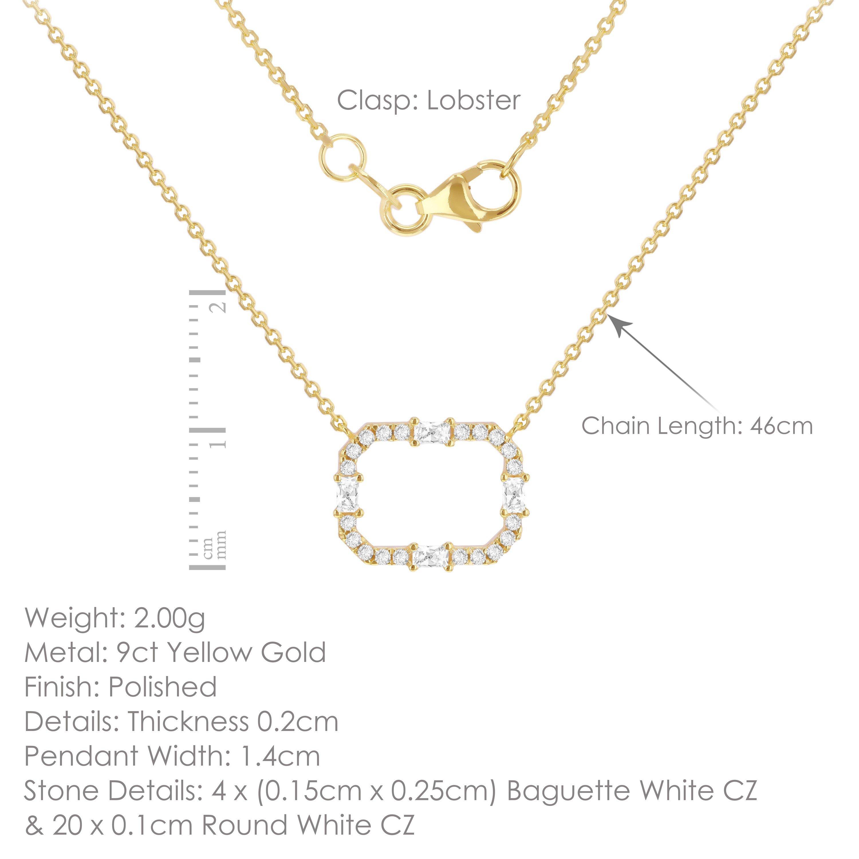 Yellow Gold - Be You - 9ct Gold Rectangle Frame with CZ Necklace - 6