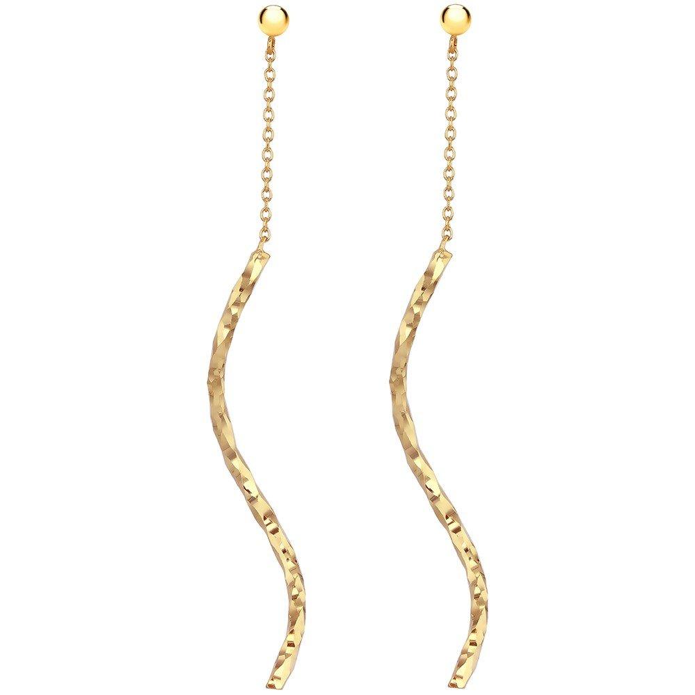 Yellow Gold - Be You - 9ct Gold Diamond Cut Tube and Chain Stud Earrings - 2