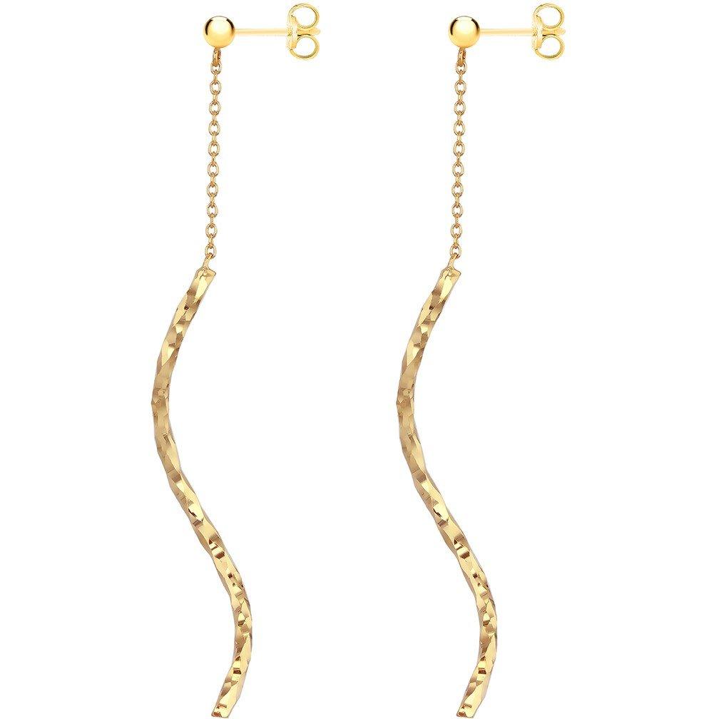 Yellow Gold - Be You - 9ct Gold Diamond Cut Tube and Chain Stud Earrings - 3