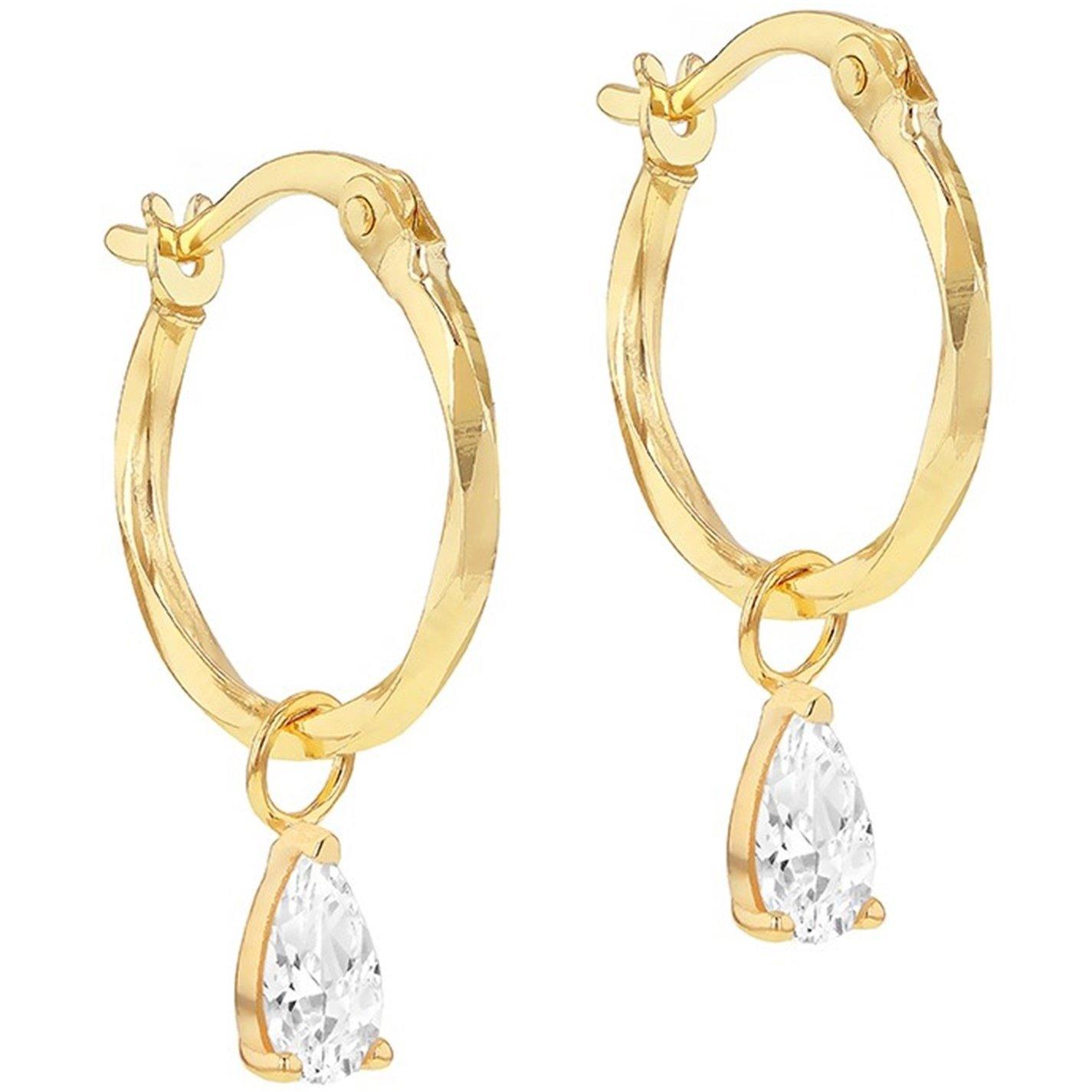 Yellow Gold - Be You - 9ct Gold Pear CZ Diamond Cut Creole Hoop Earring - 1
