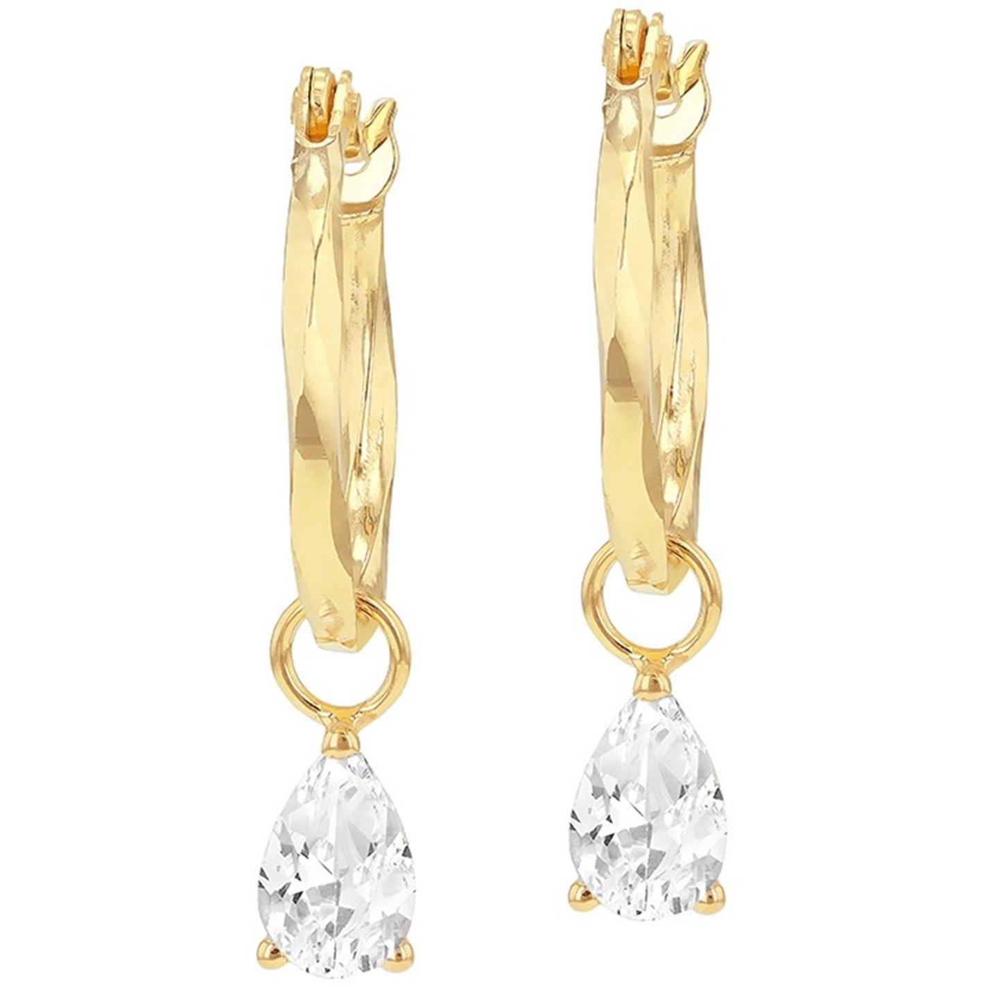 Yellow Gold - Be You - 9ct Gold Pear CZ Diamond Cut Creole Hoop Earring - 2