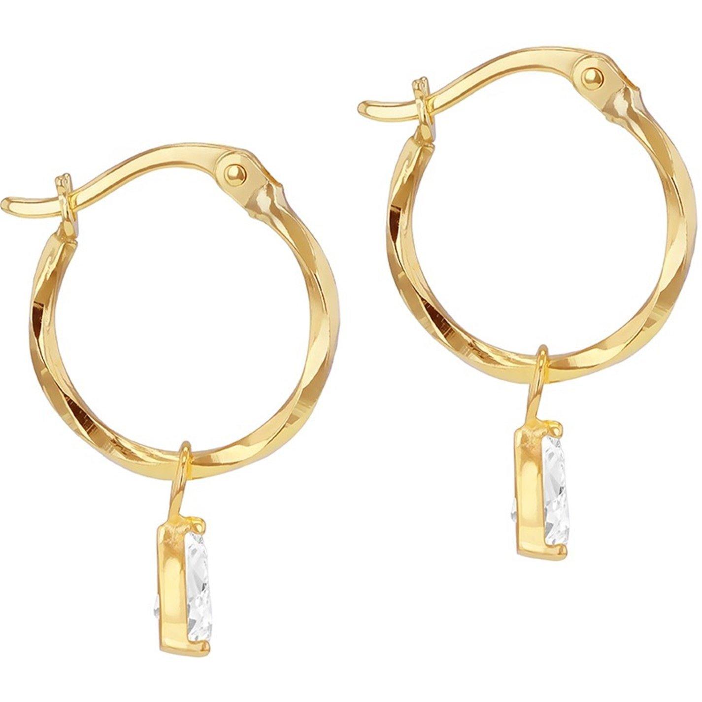 Yellow Gold - Be You - 9ct Gold Pear CZ Diamond Cut Creole Hoop Earring - 3