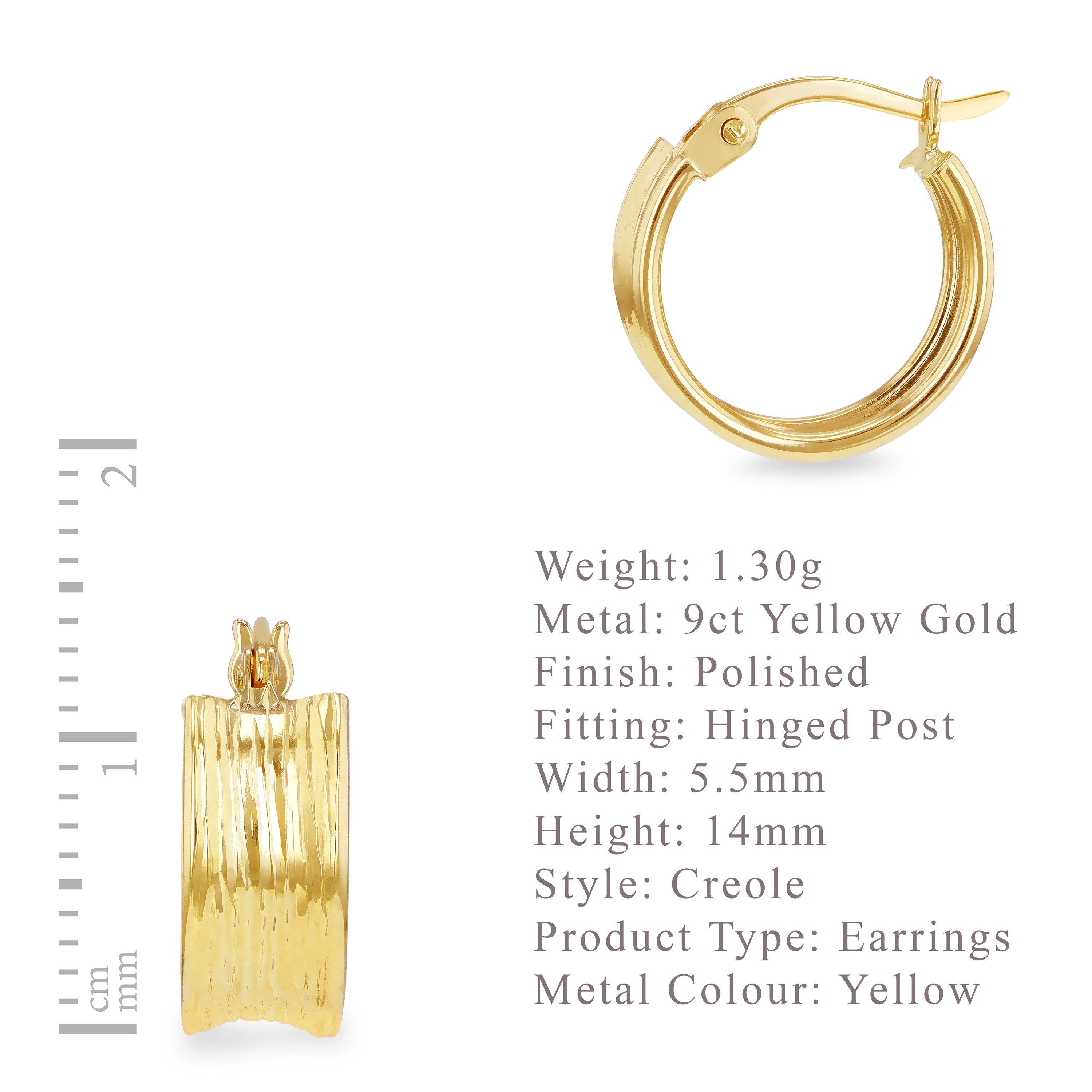 Yellow Gold - Be You - 9ct Gold Diamond Cut Creole Hoop Earring - 6