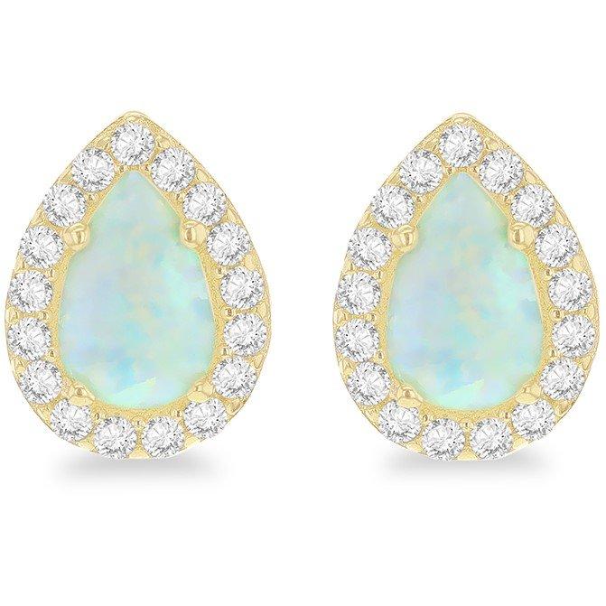 Yellow Gold - Be You - 9ct Gold Teardrop Halo Opal with CZ Stud Earrings - 1