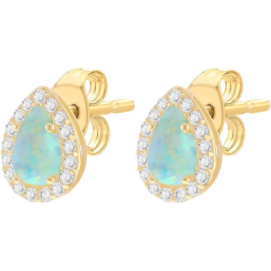 Yellow Gold - Be You - 9ct Gold Teardrop Halo Opal with CZ Stud Earrings - 2